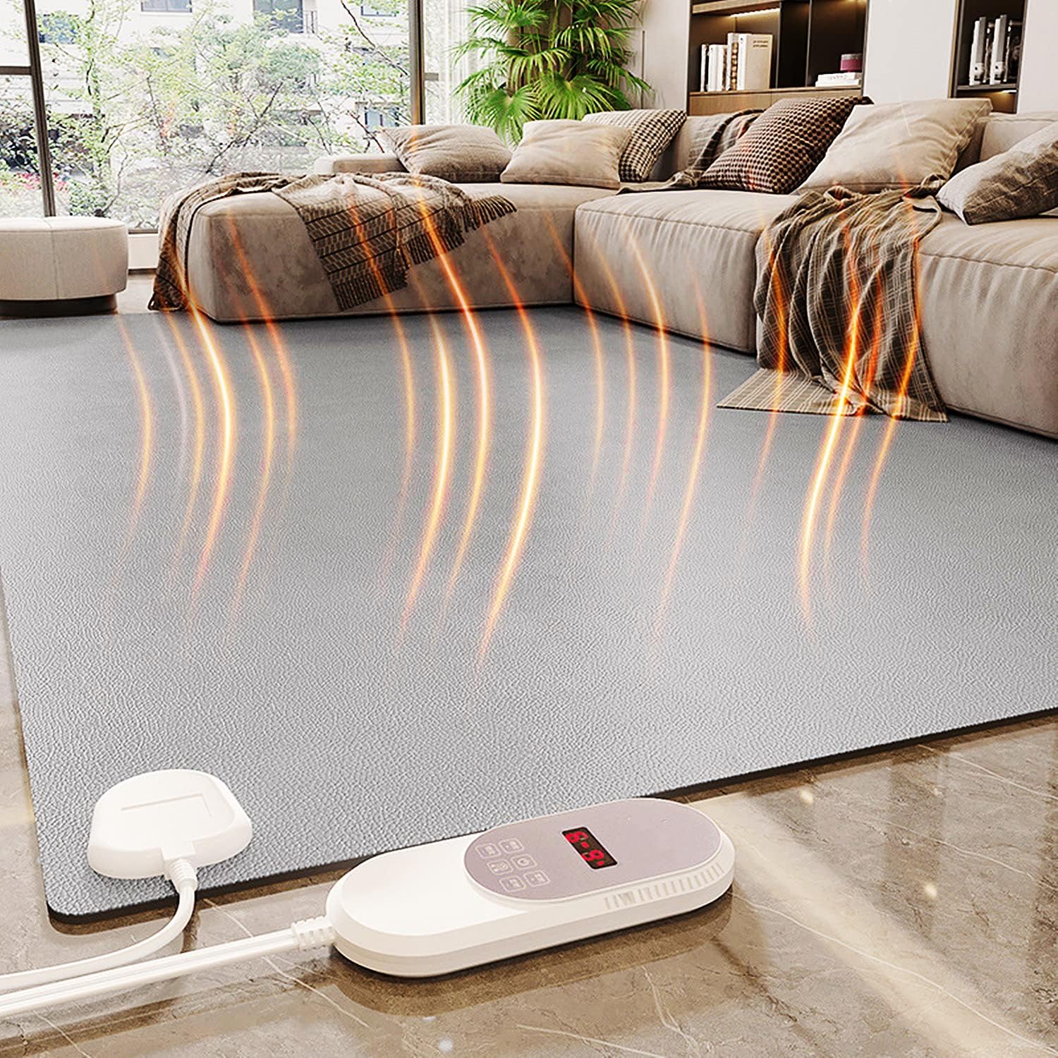 Heated Floor Mat, Winter Electric Heating Pad with 9H Timers & 6 Adjustable, Foot Warmer Area Rugs, Heated Feet Rest Carpet for Home Office Living Room (140x200cm)