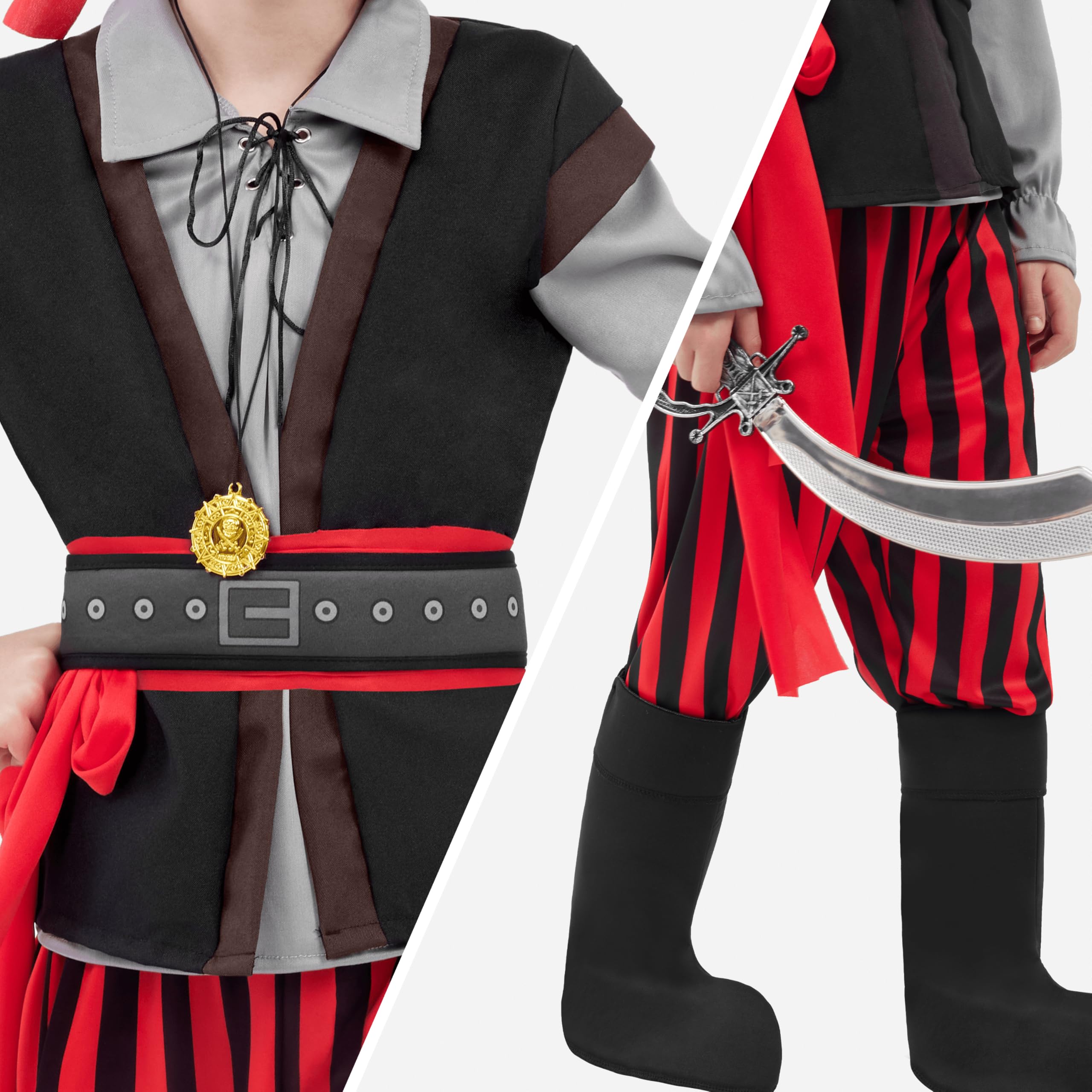 Spooktacular Creations Kostium pirata dla chłopców, kostium pirata dla chłopców, kostium pirata dla dzieci z akcesoriami do piratów do odgrywania ról na Halloween (mały (5-7 lat))