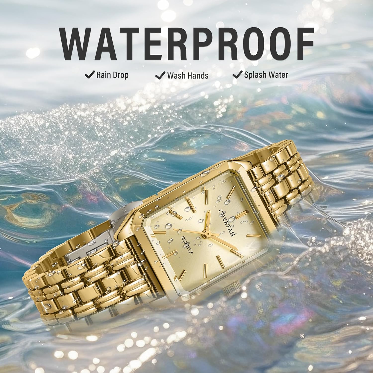 CHEETAH Women's Gold-Tone Dainty Watch, Retro Style Rectangular Case and Stainless Steel Band, Gift for Her - Image 5