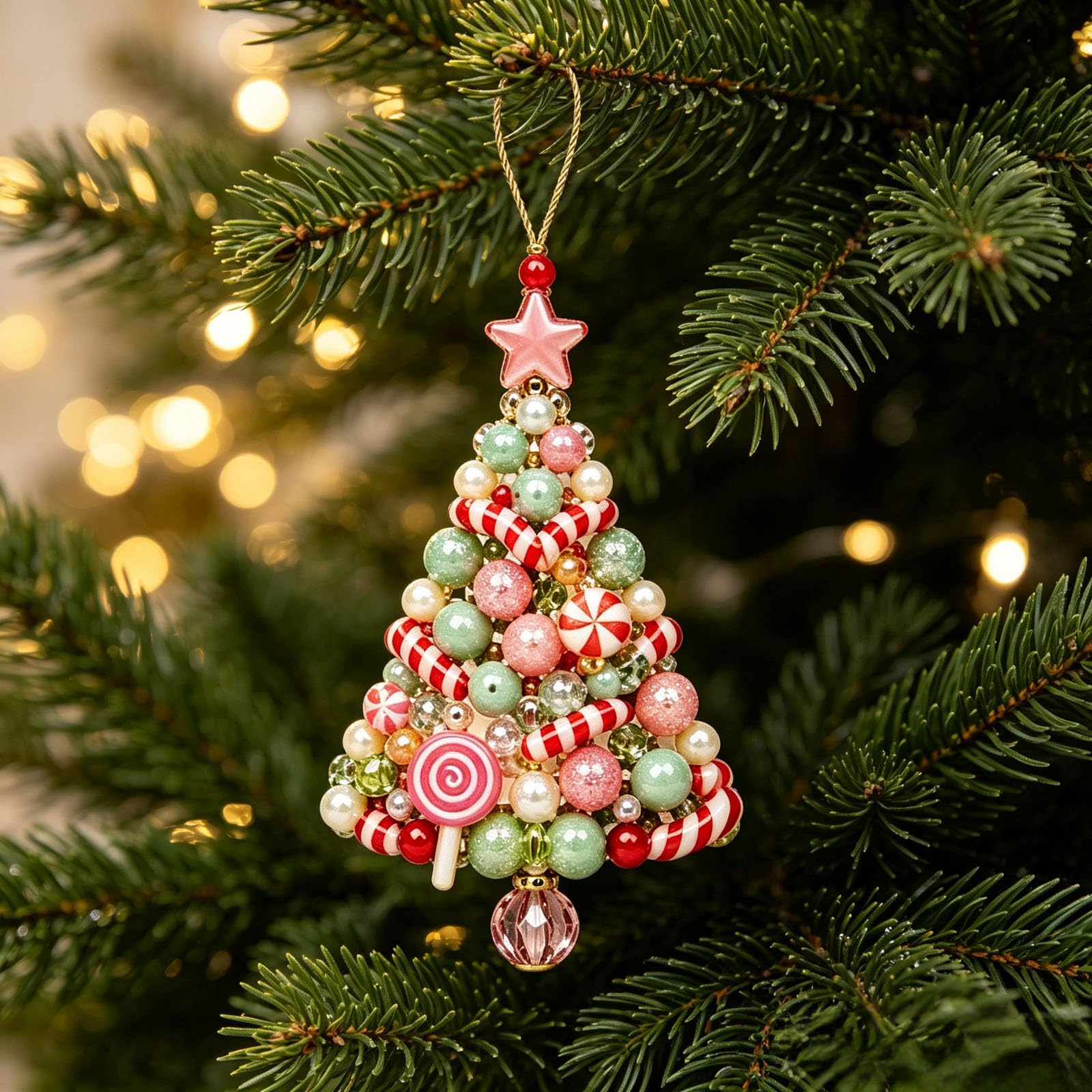 DIY Christmas Tree Beaded Ornament Kit, 3D Crystal Bead Craft Set (# C)
