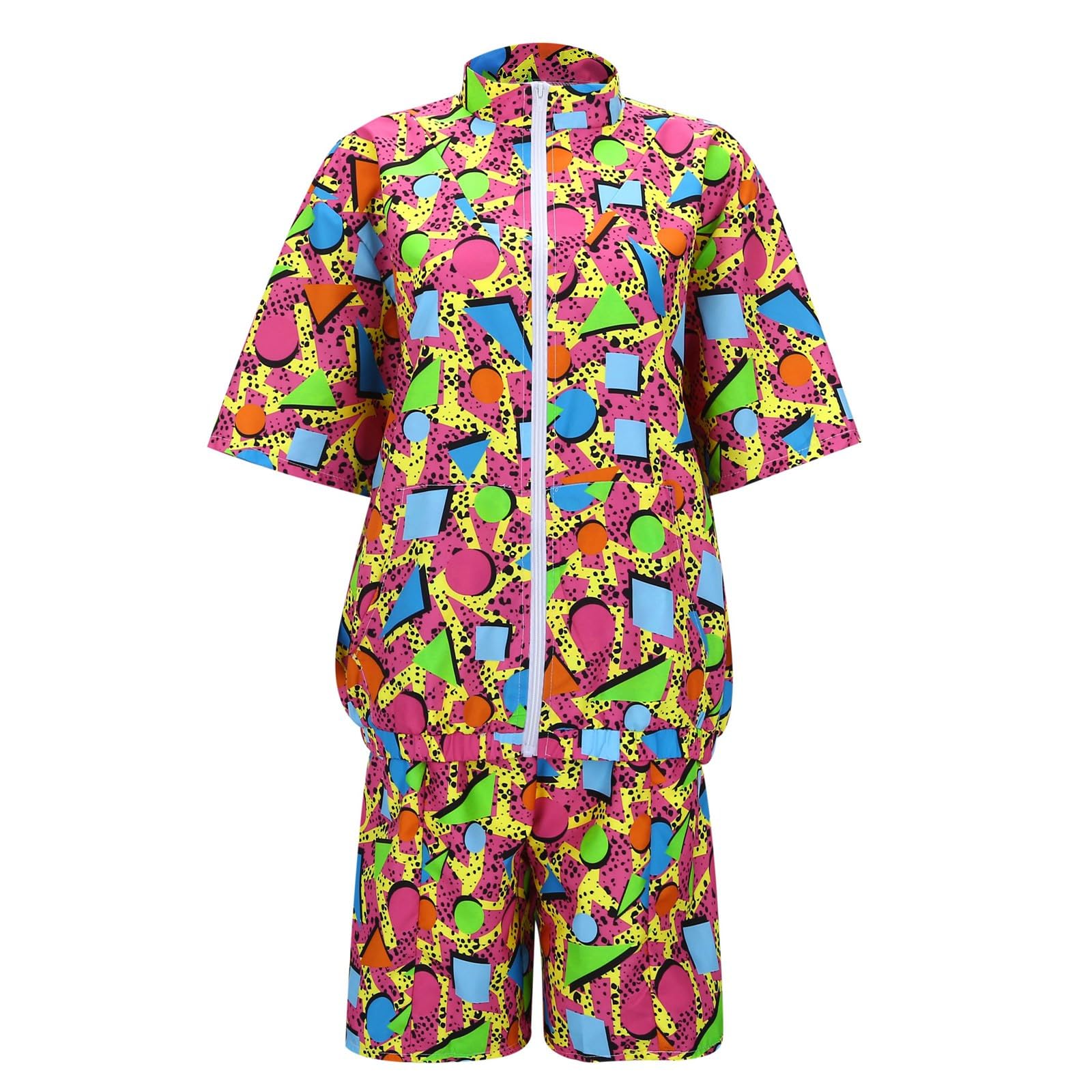 Costume Survêtement Néon Psychédélique Hippie Années 80 - Veste Et Pantalon Fluorescents UV, Taille S
