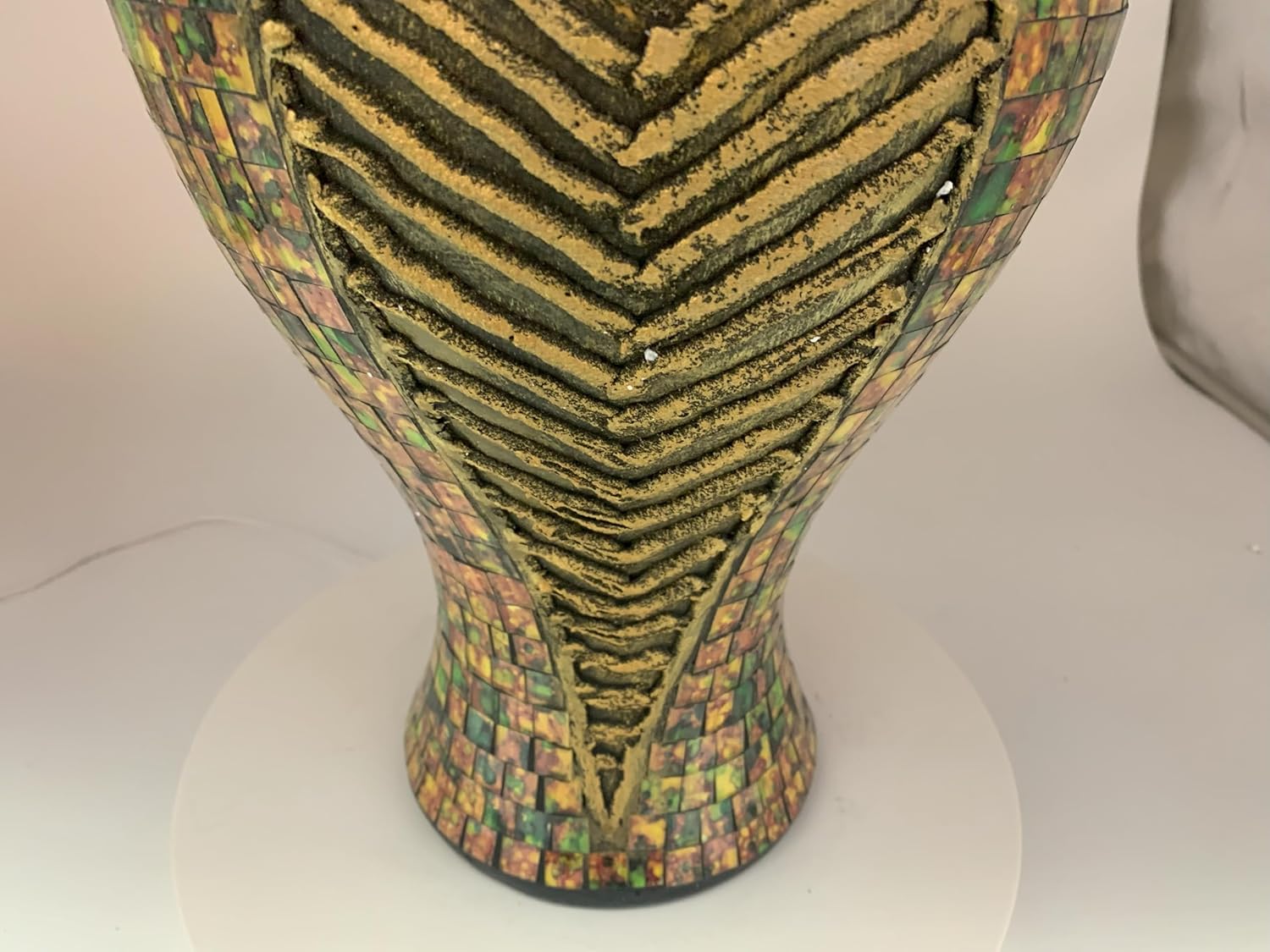 Floor Vase, 18 Inch Mosaic Vase – Tall Cylinder Made of Terracotta with Red, Orange, and Black Glass Mosaic Pieces – Handcrafted Decorative Home Décor Accent Piece for Bedroom, Living Room