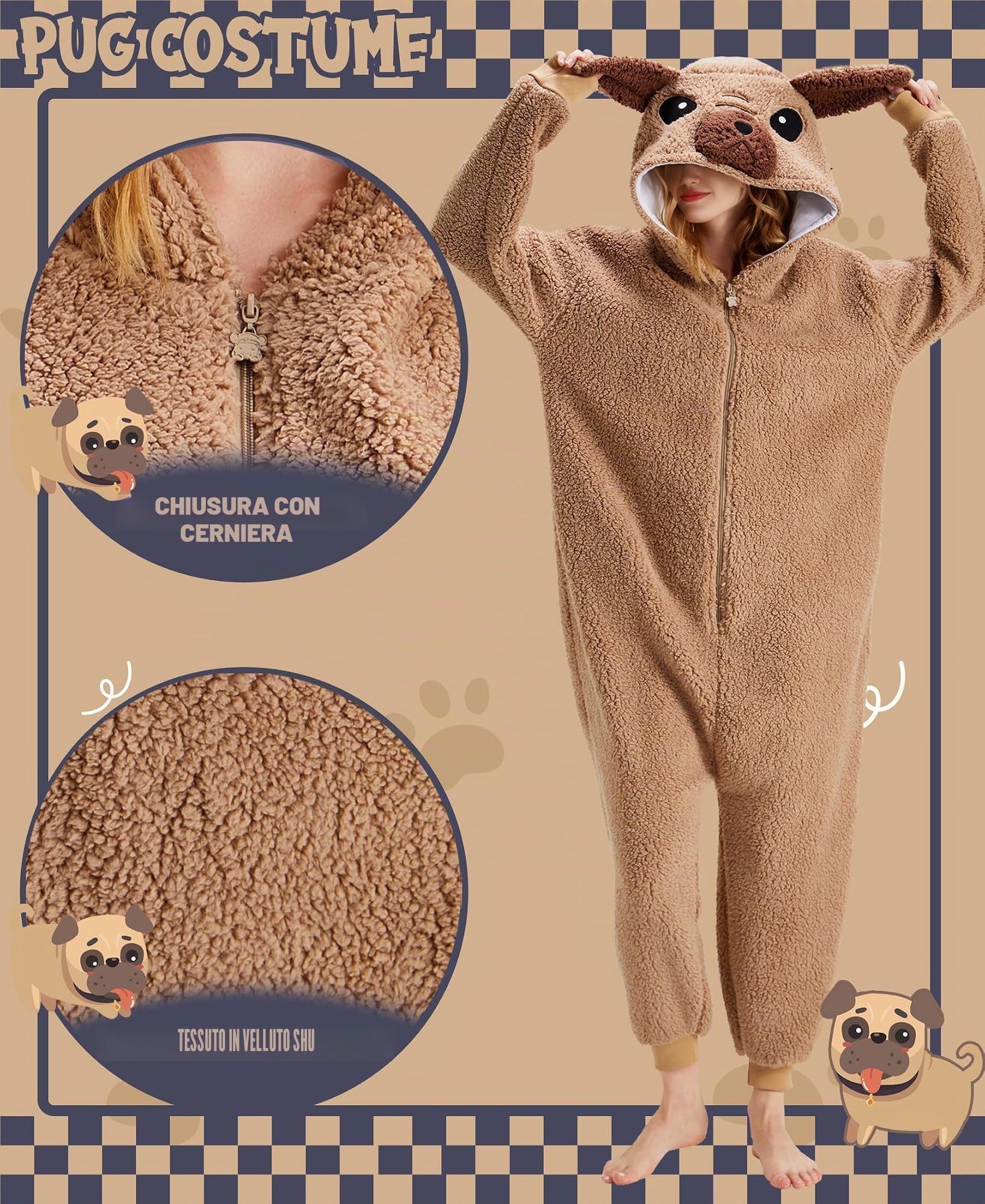 Pug Pigiama Pug Costume Costume Animale Pigiama Cartone Animato Pug Onesie Natale Carnevale Cosplay Costume