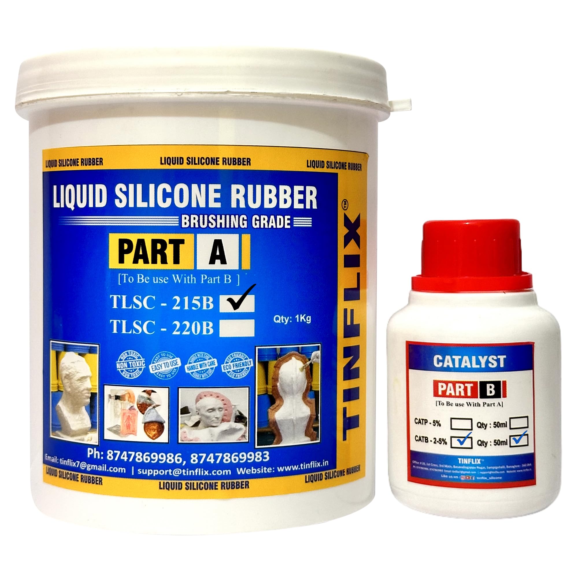 TLSC-215B Brushing Liquid Silicone Rubber for Resins, Artificial Stone, murals, Architectural Items (Qty- 1kg Silicone & 50ml Catalyst)