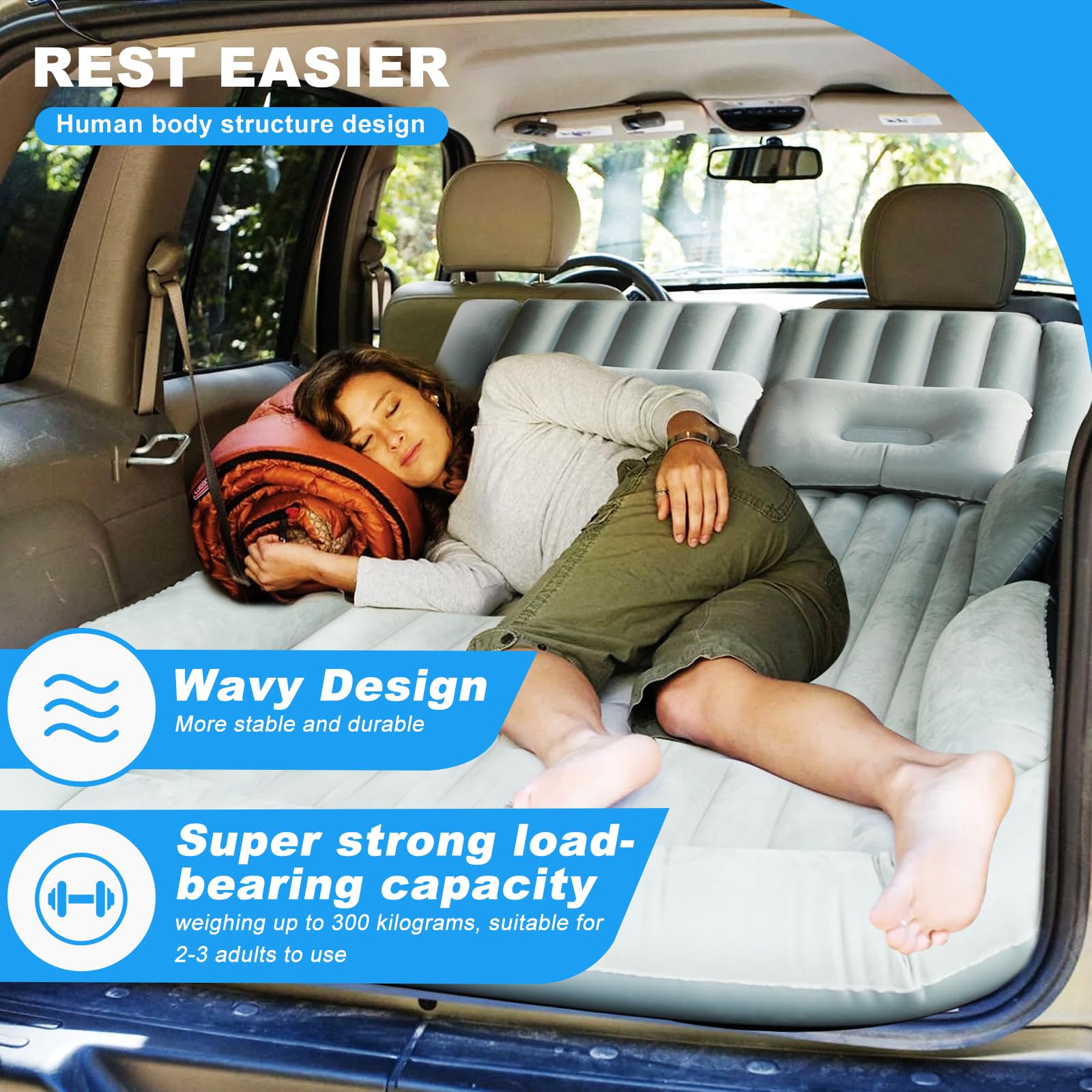 Matelas Gonflable Voiture Sanfoelek - Pour SUV/Camping - Noir/Gris/Beige