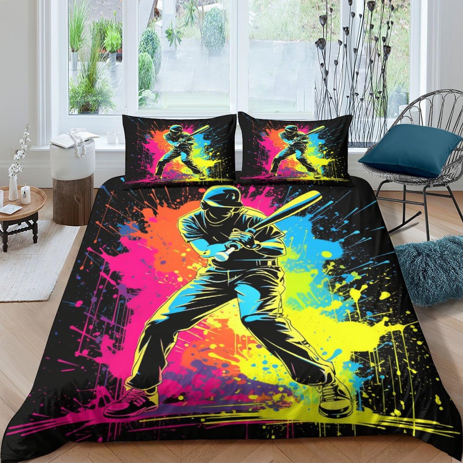 Crjus Style-14 Cricket Athletes 3D Printed Bedding Set With Pillowcase,Cricket Duvet Cover With Zipper Closure,Soft Microfiber Quilt Cover Double（200X200cm）