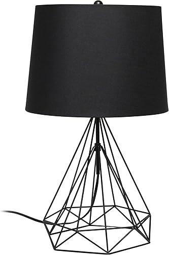Elegant Designs LT1054-BLK - Lámpara de mesa moderna geométrica con cable de metal, ahuecada, color negro