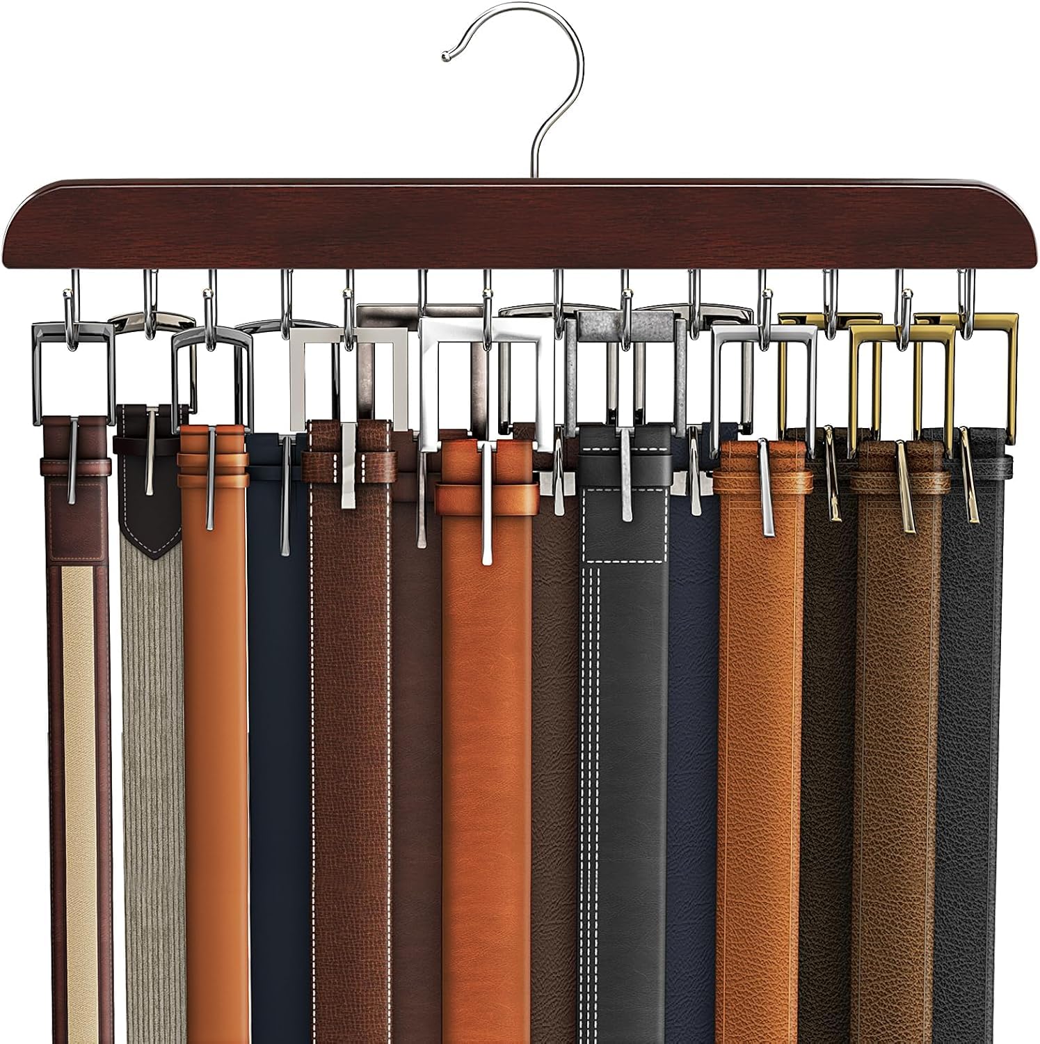 Cintre de ceinture pour placard en bois robuste avec rangement 42 places