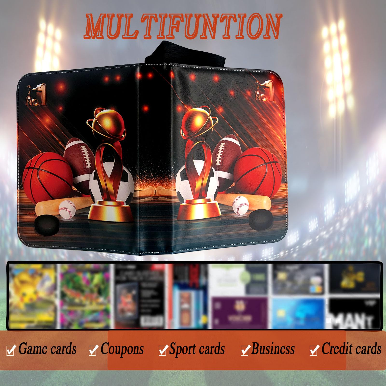 Carpeta de tarjetas deportivas de 400 bolsillos con 50 fundas para 400 tarjetas deportivas, carpeta con cremallera para tarjetas deportivas, para fútbol, fútbol, béisbol, baloncesto, hockey, colección