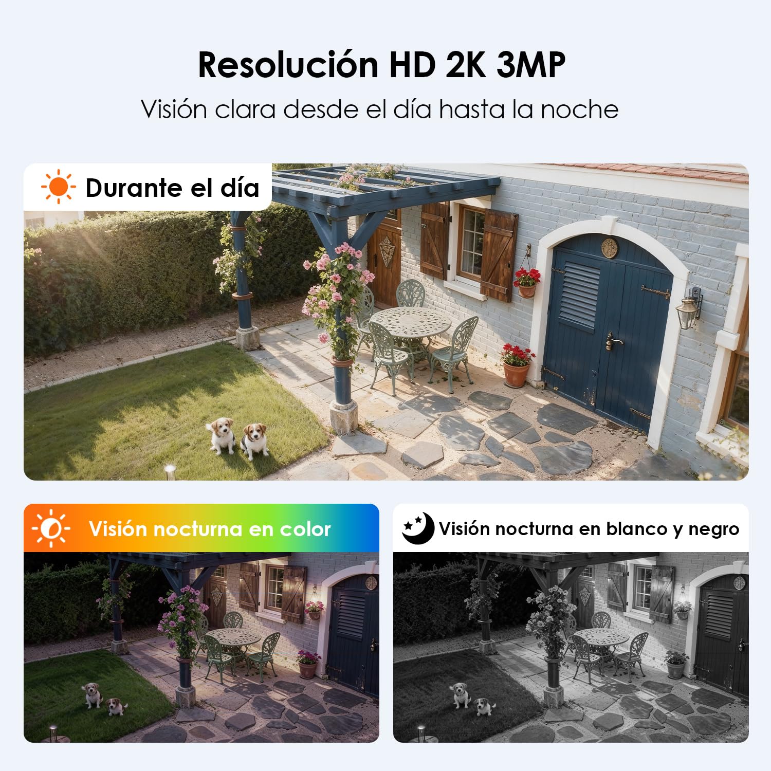 CZEview Todo en 1 Camara Vigilancia WiFi Exterior Solar con Batería, sin Cable, Seguridad Camaras Vigilancia Domicilio WiFi, Humana/PIR Sirena, Visión Nocturna Color, IP65 (2K Blanco 2a Gen)