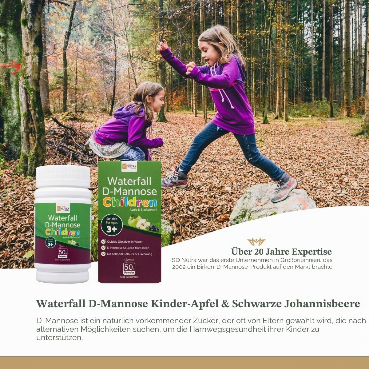 Wasserfall D-Mannose Kinder - Apfel & Schwarze Johannisbeere - Infant D-Mannose - Geeignet für Mädchen & Jungen ab 3+ SC Nutra (Sweet Cures)