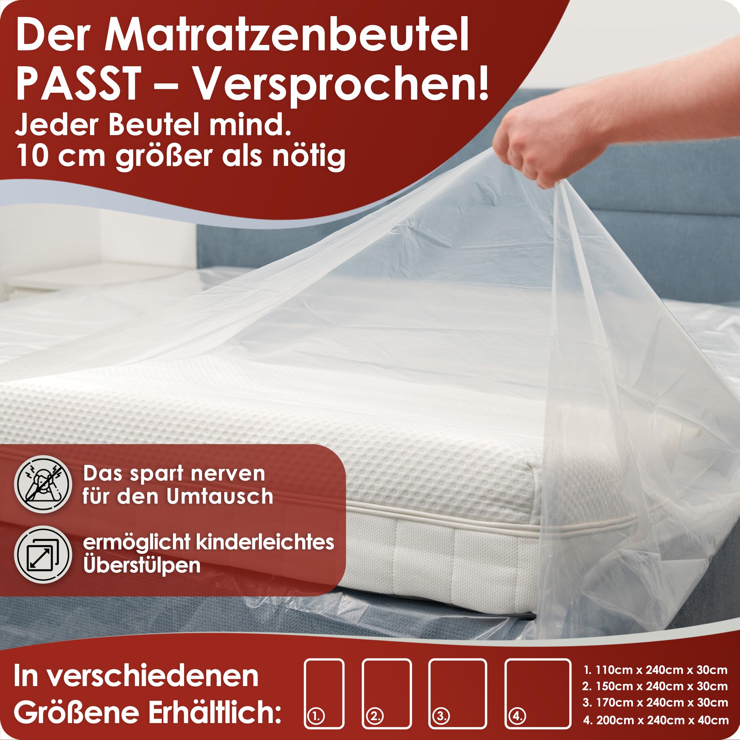 2 Stück Matratzenhüllen 140x200 Cm (bis 30 Cm Dick) - Wasserdicht Mit Reißverschluss, Für Umzug & Lagerung