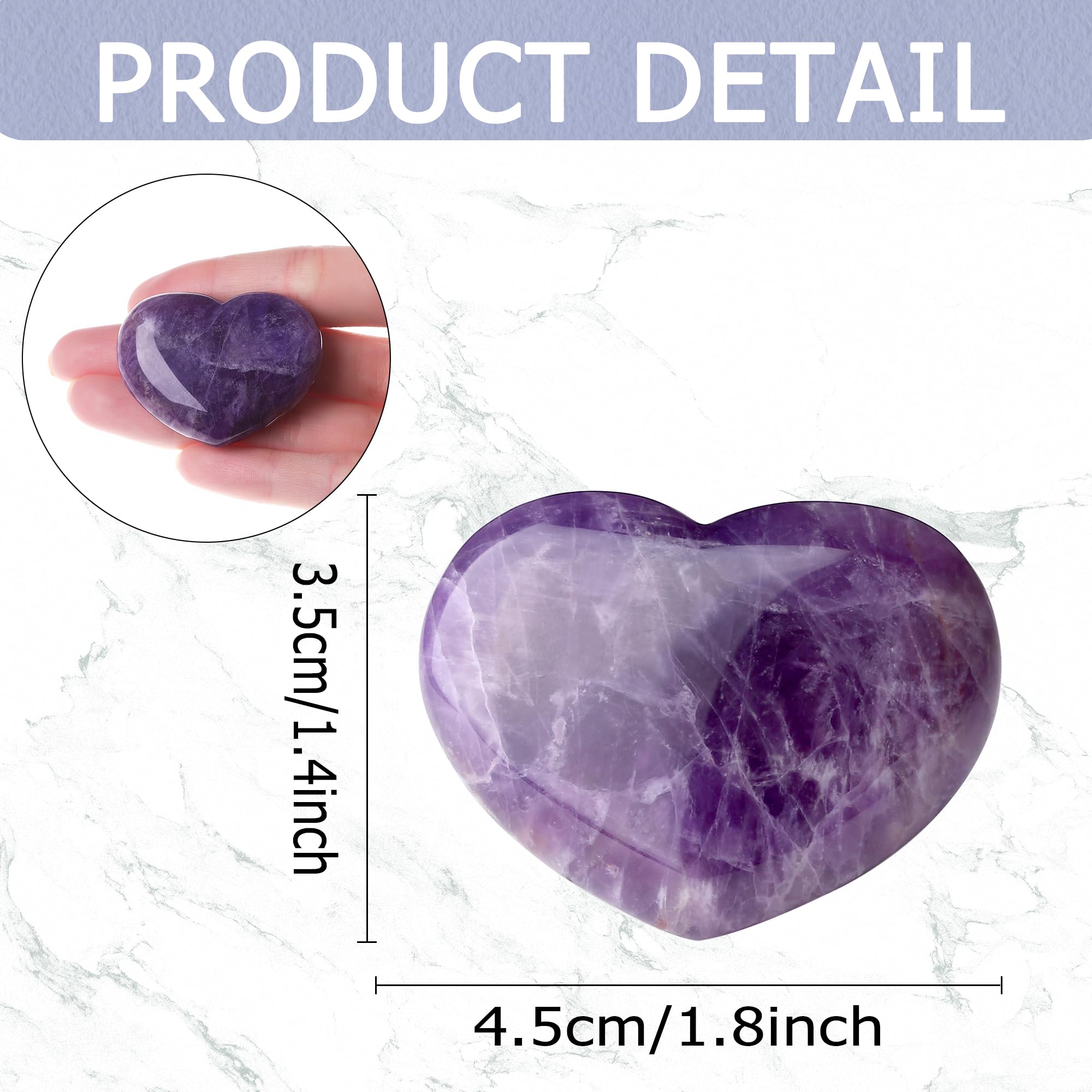 GUJOXILA 1.8" Amethyst Crystal Heart Crystals Gifts for Women Gemstones Ornaments Polished Nature Protection Reiki Balancing Spiritual Meditation Stones - Image 3