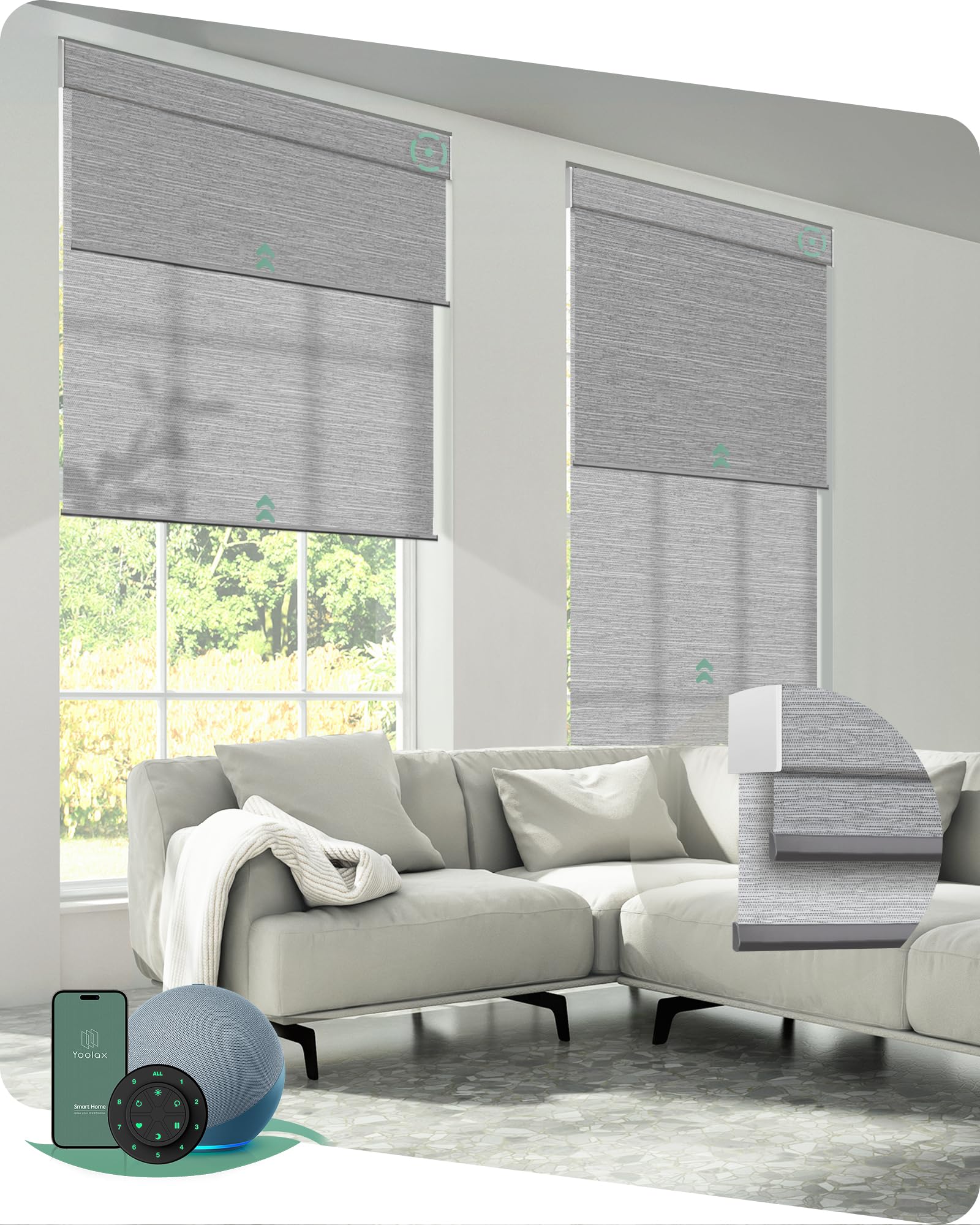 Yoolax Smart Dual Roller Shades in Foggy Grey