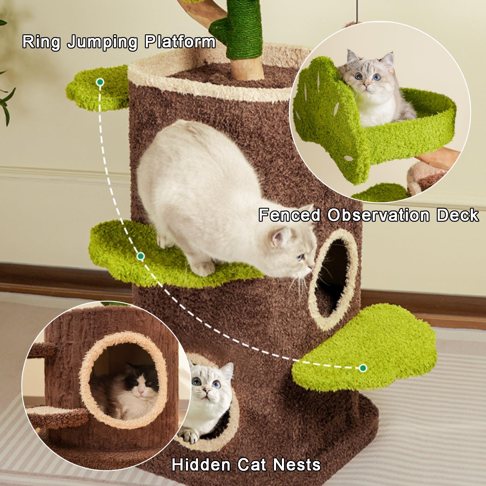 Casa Sull'albero Multifunzionale per Gatti Tiragraffi Casetta per Gatti in Legno Tiragraffi per Gatti Piattaforma Multi-Salto Tiragraffi Piastra di Base Ispessita Tiragraffi per Gatti