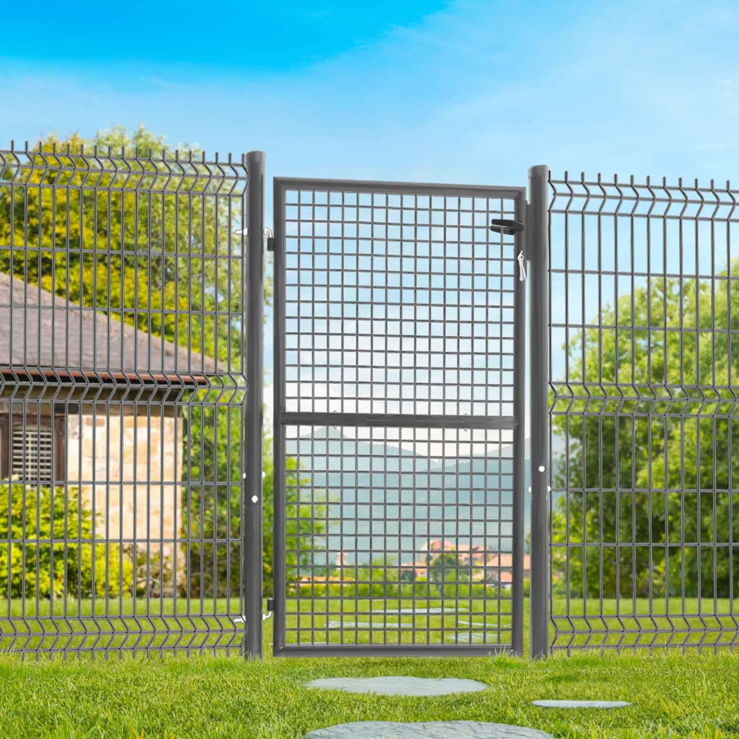 IDMarket - Gartentor 105 x 150 cm aus anthrazitgrauem Stahl mit Schloss und Griff