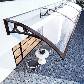 Generisch Transparente Terrassenüberdachung aus Polycarbonat mit brauner Aluminiumhalterung, wasserdicht und regendicht, 60 x 160 cm, ideal als Verandaschutz.