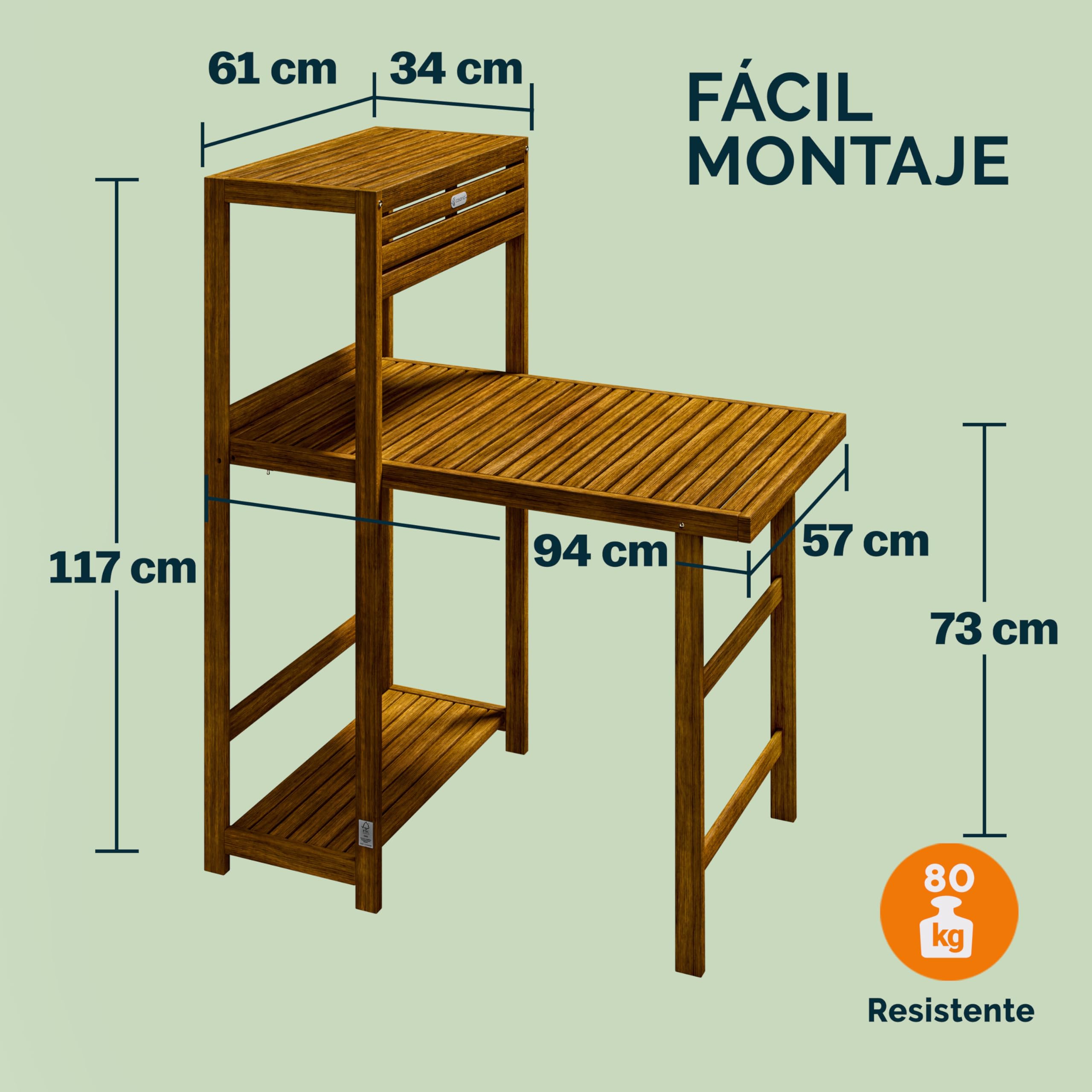 CASARIA® Set Muebles de Balcón Plegables 3Pzs Madera Acacia Resistente Intemperie Certificación FSC® Juego Terraza