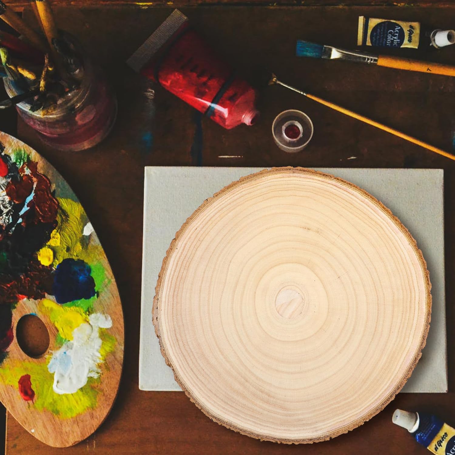 6 Pack Round Wood Slices for Centerpieces, 10-12 Inch Rustic Wood Slices for Crafts, Unfinished Wooden Circle with Tree Bark for Tables Sign Crafts DIY Project Decorations