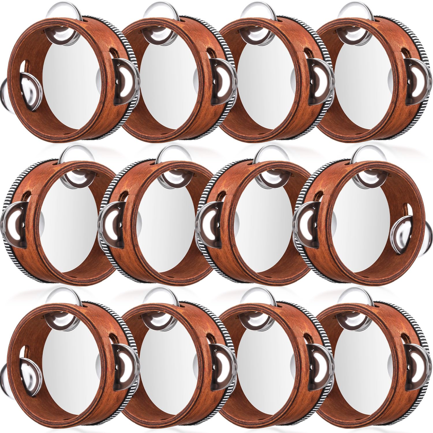 12 panderetas de boda de 4 pulgadas para adultos, color nogal, regalo de percusión de mano, sonajeros de madera, instrumento educativo musical para iglesia, boda, iglesia, fiesta, juegos