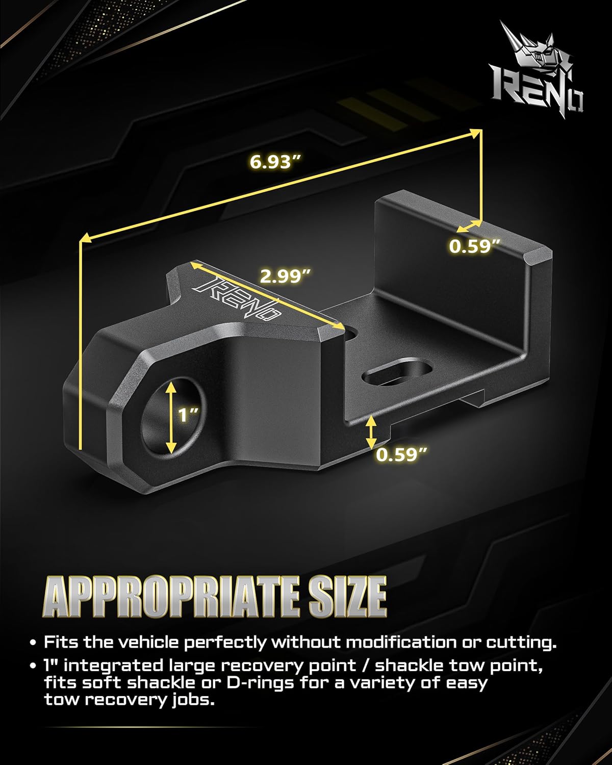 RENO Tacoma Front Demon Tow Hook with 3/4" D-Rings Shackle, Front Tow Hook Mounting Bracket Combo Compatible with Tacoma 2009-2023 Demon Hook Bracket Replacement (Aluminum, Black)