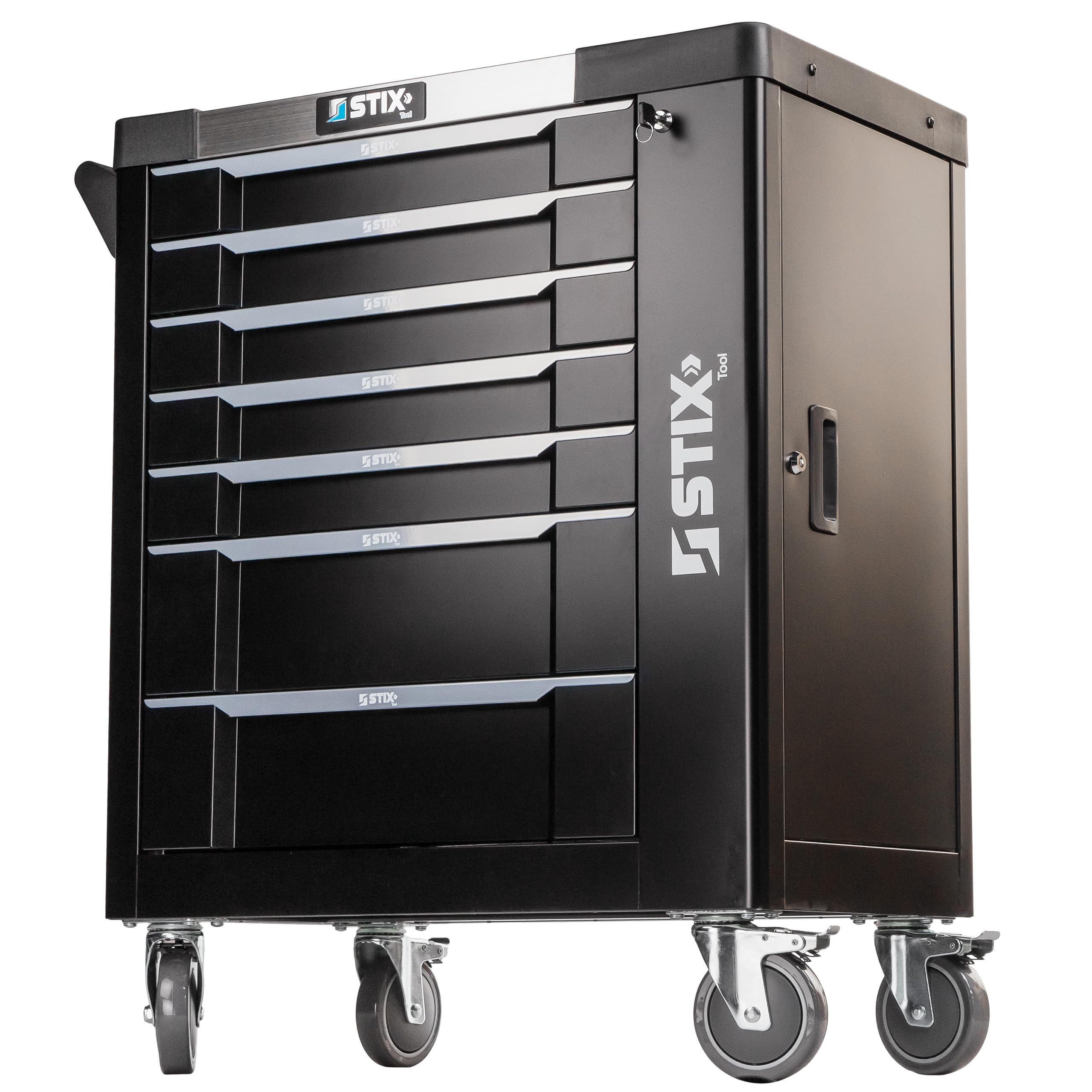 Stix UltimatePro A7/TS1 Carro de herramientas para taller con 267 herramientas Cr-V, 7 cajones, superficie de trabajo de acero inoxidable, gabinete lateral