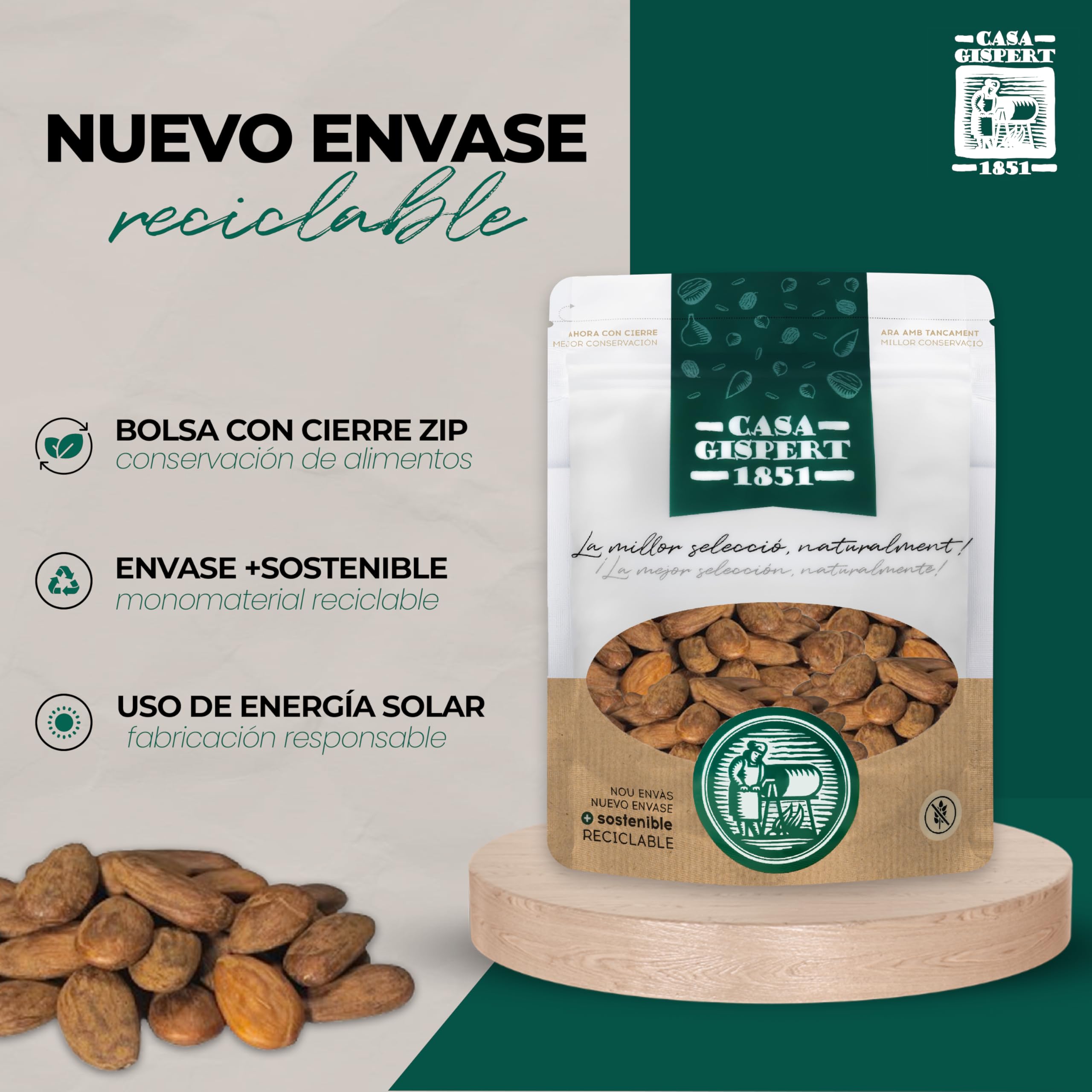 Casa Gispert Almendras Tostadas en Horno de Leña Almendra Largueta Sin Gluten Vegano 500gr