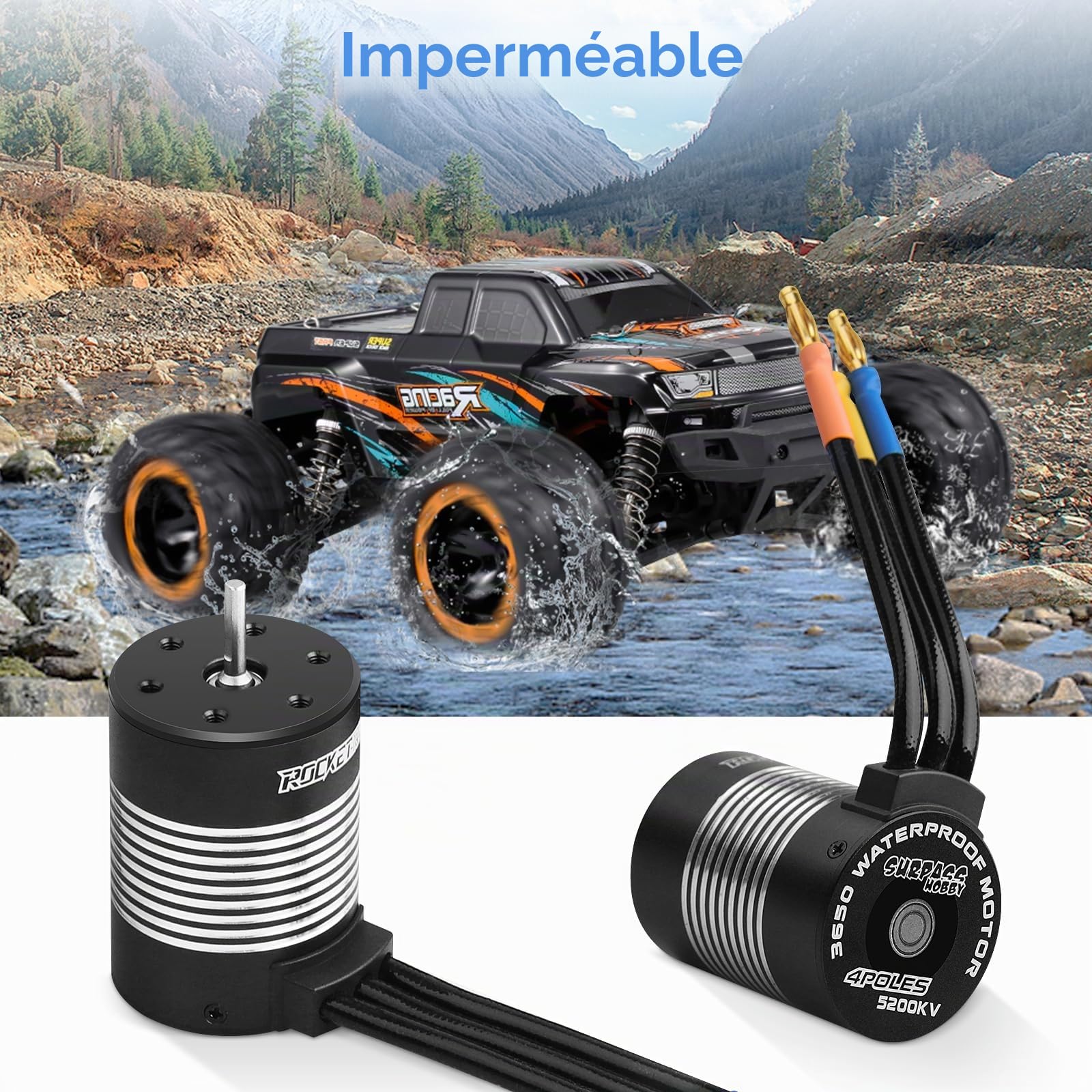 Moteur sans balais de voiture RC 1/10, 540, 3650, 5200KV, 3,175 mm, moteur étanche à haute vitesse, pour la plupart des pièces de mise à niveau de camion RC à l'échelle 1:10