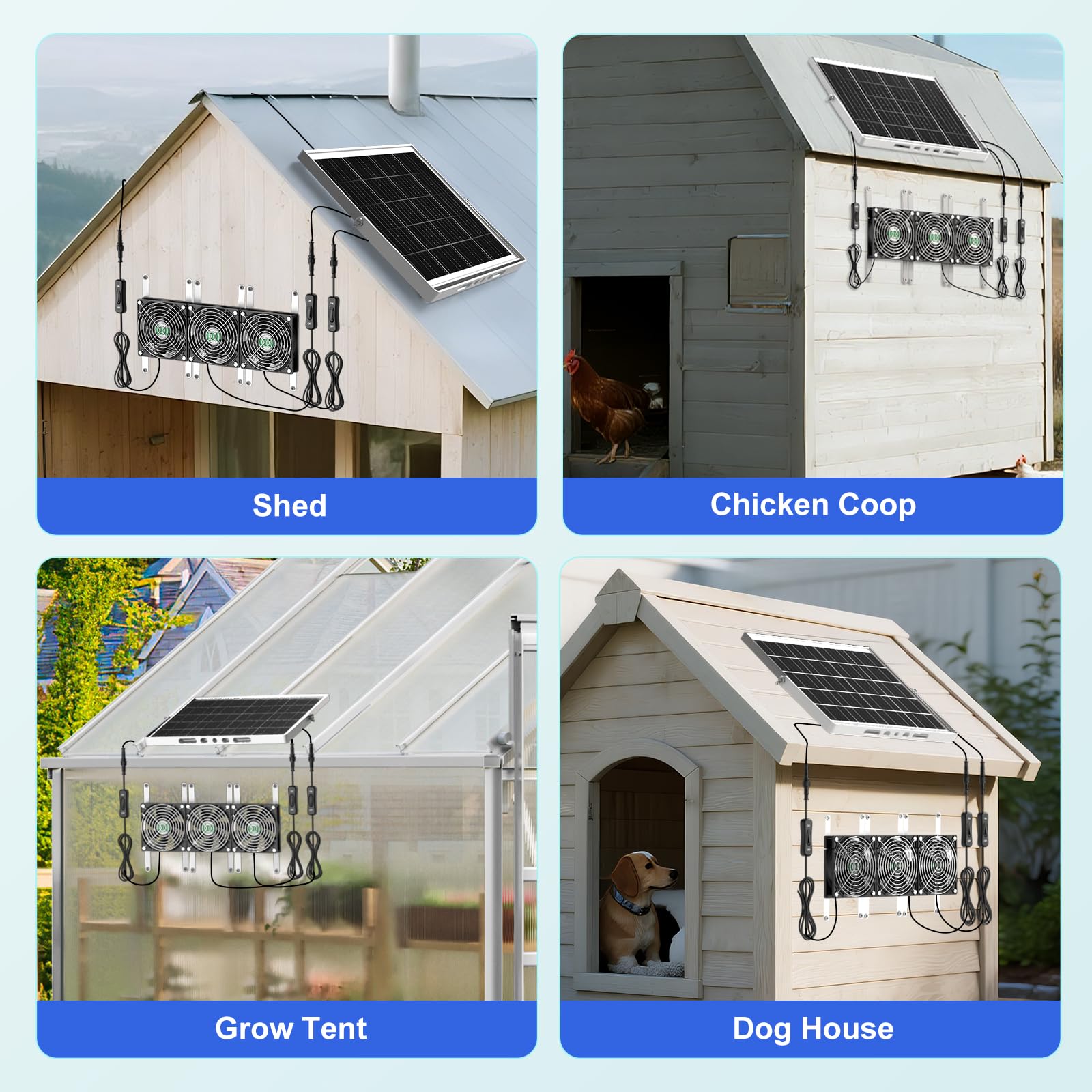 Ventilador solar de gallinero de 25 W, ventilador de invernadero con energía solar al aire última intervensión, impermeable, ventiladores de escape y admisión, fuerte flujo de aire para