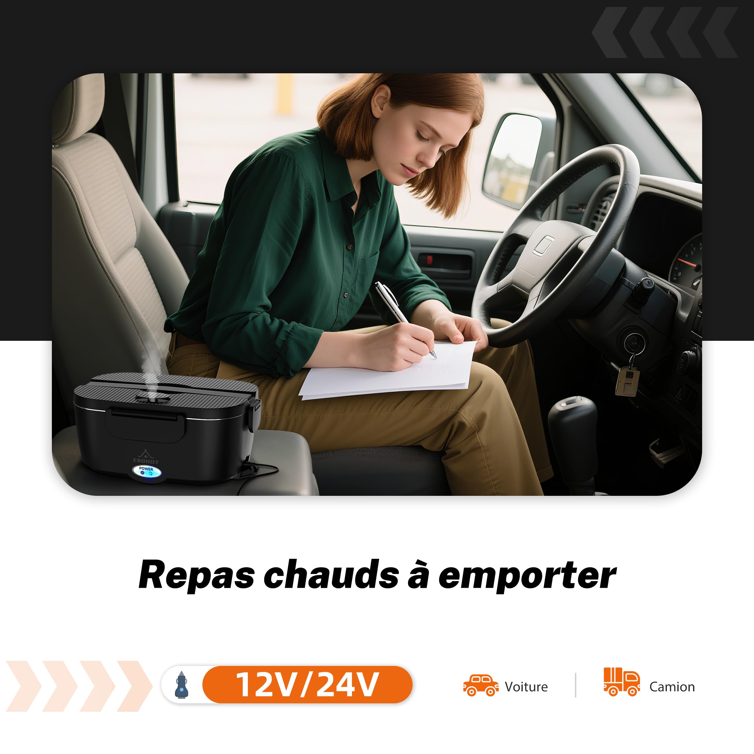 Gamelle Chauffante,120W Lunch Box Chauffante Modèle de Chauffage Ultra-Rapide 12V/24V/230V Boite Chauffante Repas pour Voyages,Travail,Bureau,Voiture,Camion (1,5L)