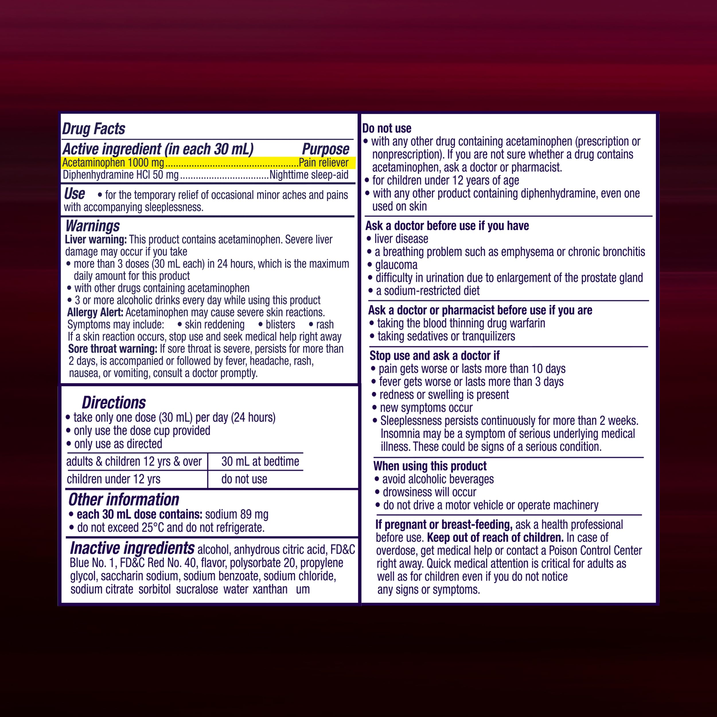 Vicks PainQuil Pain Relief Acetaminophen 1000mg Max Strength Adult Pain Reliever Liquid 12oz, Backache Headache Relief, 1 Nighttime Pain Reliever + Sleep Aid — Amazon image 8