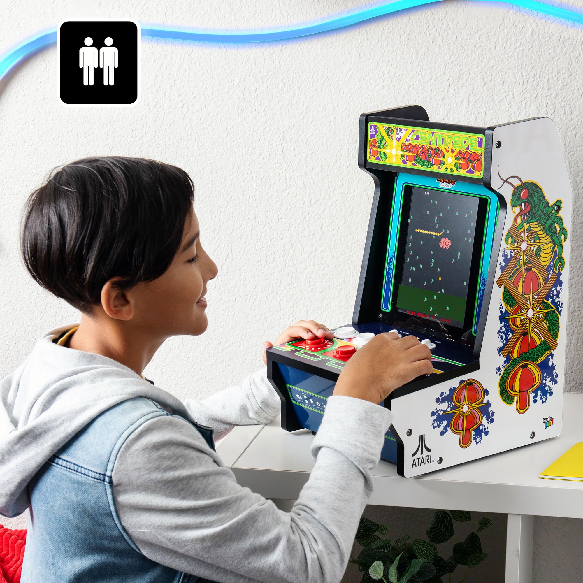 Arcade Classics Maszyna do gier Atari Centipede Counter, 5 gier, ekran ciekłokrystaliczny 20 cm, mini szafka, przenośna gra, retro, konsola na blat, dekoracja piwnicy, męska jaskinia