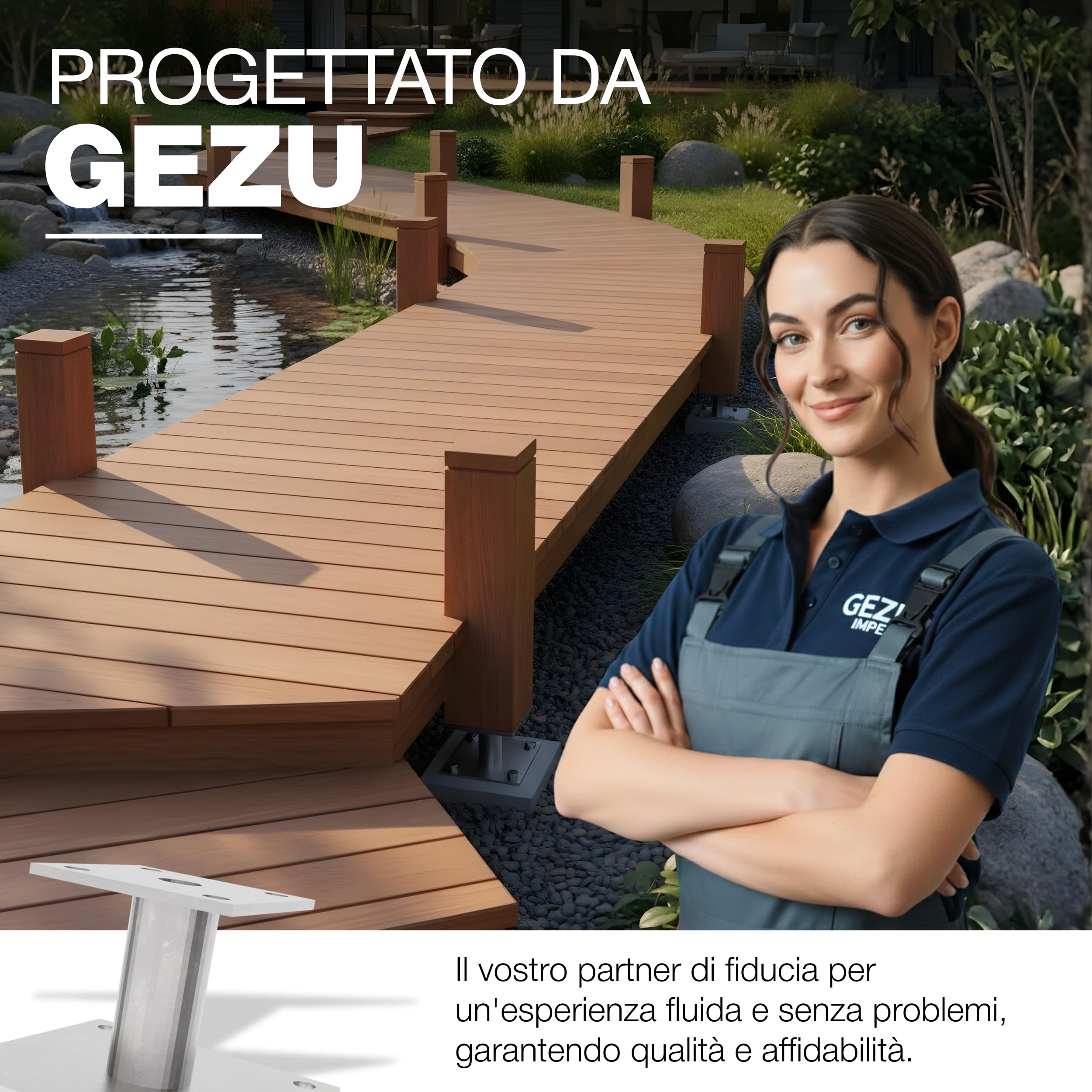 GeZu Impex Supporto per Pali 100 x 100 mm Set di 4 Ancoraggi per Pali Zincati a Caldo Supporto Heavy Duty Base Elevata