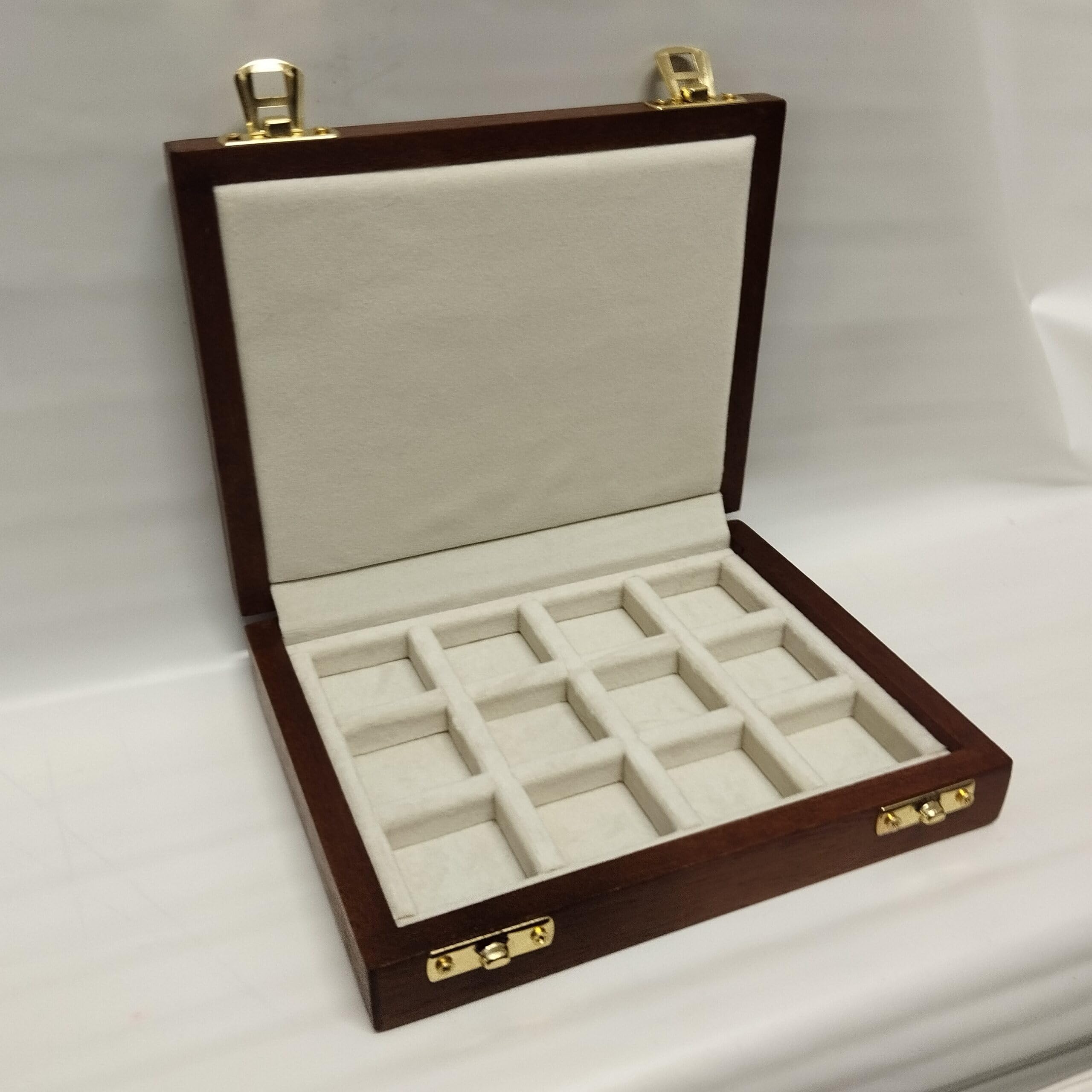 Caja para Monedas de Madera Hecha a Mano, 12 Compartimentos para esterlinas, marengas y Monedas Antiguas, Forrada en Terciopelo, numerada con Certificado de autenticidad
