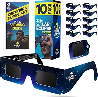Medical king Solar Eclipse Glasses 12 pk – ISO 12312-2 and CE Certified Glasses For Safe View Solar Eclipse 2026 – The Eclipse August 12, 2026 With 2 Phone Lenss