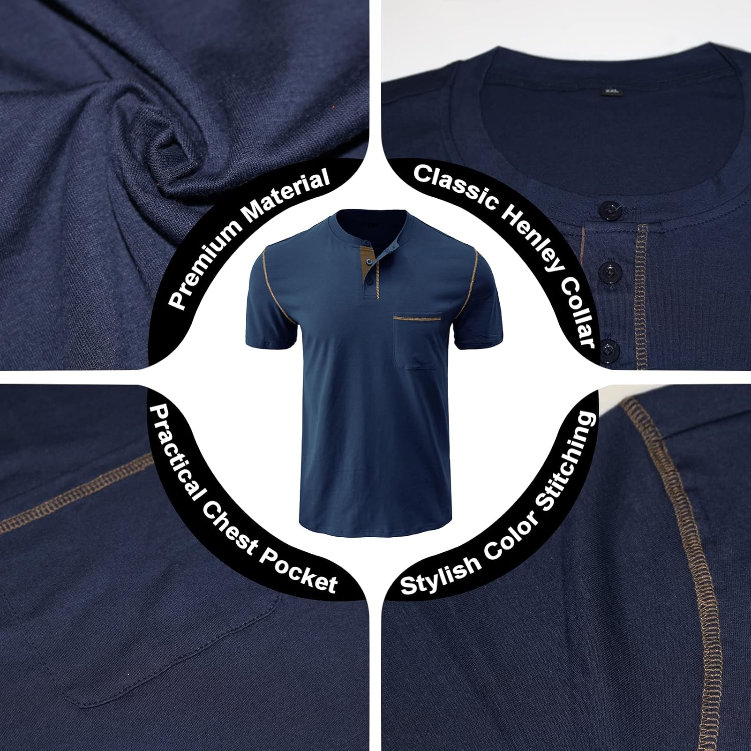 Mens Henley Shirts Short Sleeve Summer Tops, Men's Casual Classic Tees Cotton T Shirt with Front Pocket for Men - Image 5