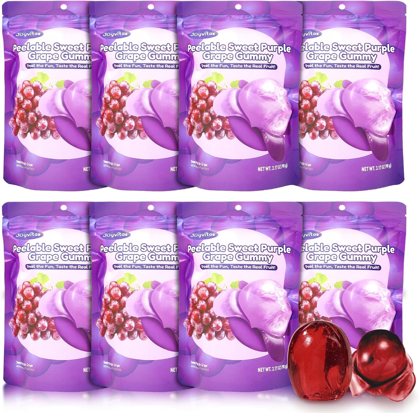 Peelable Gummy Grape Candy – Individually Wrapped Tropical Peeling Gummies Variety Pack, Low Sugar & Low Calorie, Perfect New Year Treats & Celebration Bites Resealable Snacks (Pack of 8, 25.4oz, Purple Grape)