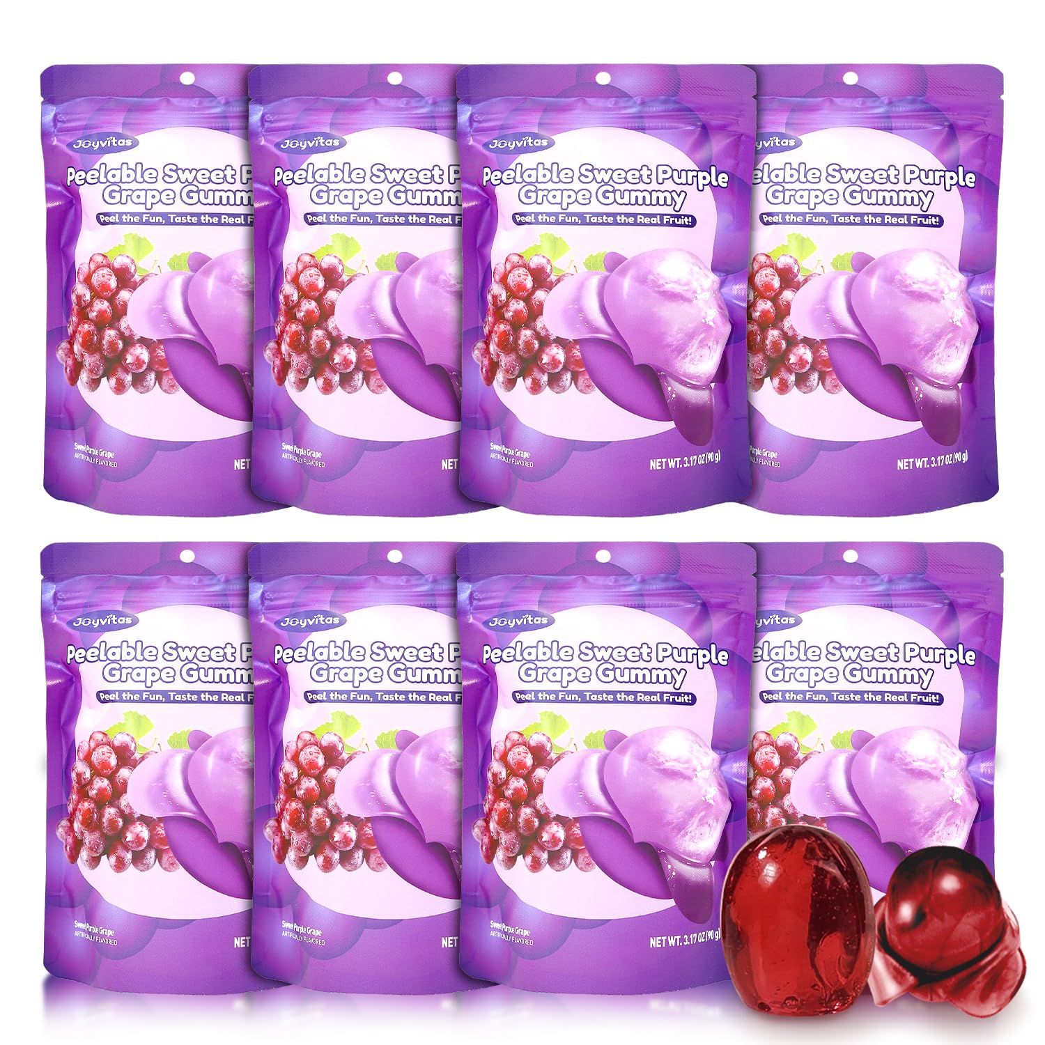 Christmas Peelable Gummy Grape Candy – Individually Wrapped Tropical Peeling Gummies Variety Pack, Low Sugar & Low Calorie, Perfect Stocking Stuffers & Christmas Gifts, Resealable Snacks (Pack of 8, 25.4oz, Purple Grape)