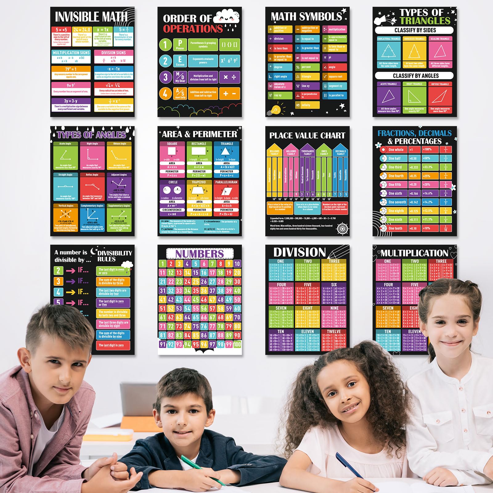 Snapklik.com : Sinload 12 Pcs Educational Math Posters Invisible ...