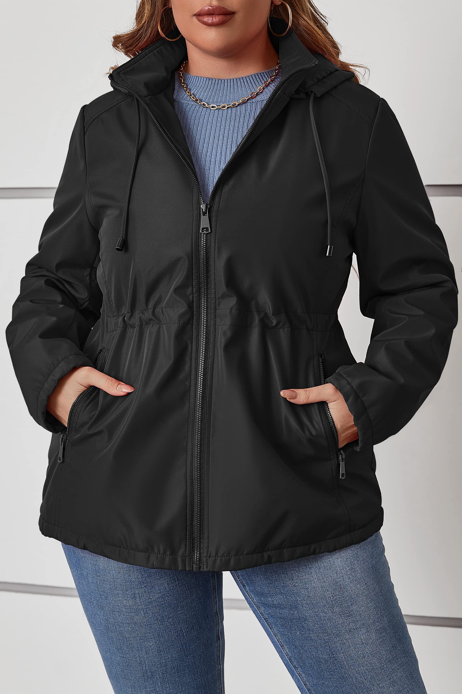 Geschallino Giacca da Donna Imbottita Leggera Foderata Trapuntata Softshell Taglie Forti Invernale con Cappuccio (XL-5XL)