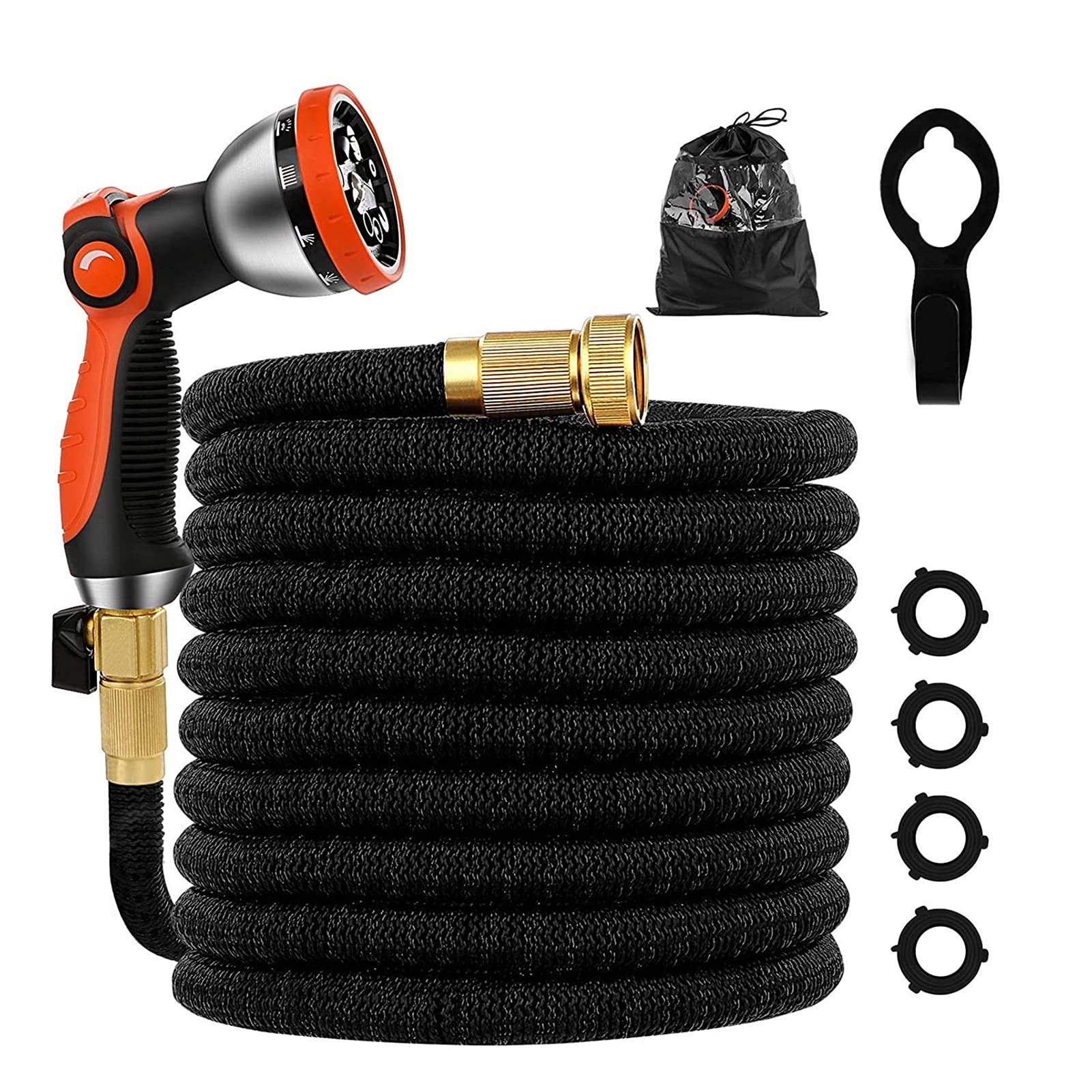 25FT-100FT manguera de jardín de latón macizo conector, Kink-Libre ampliable Mangueras para el jardín - Heavy Duty flexible a prueba de fugas de la manguera de alta presión de agua con boquilla rociad