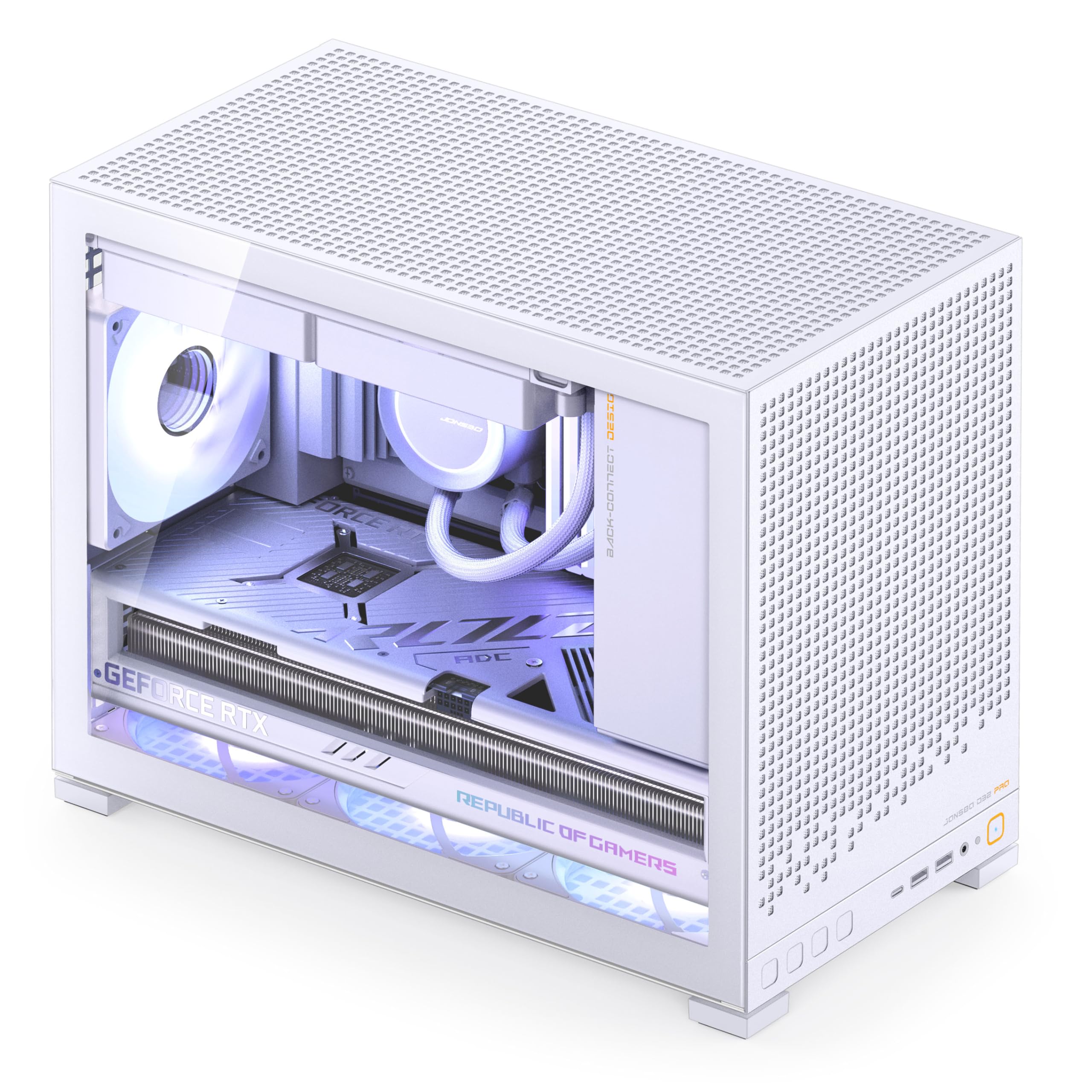 Jonsbo D32 PRO Case PC Bianco – Case mATX compatto con supporto Back-Connect, vetro temperato, filtri antipolvere e raffreddamento high-end