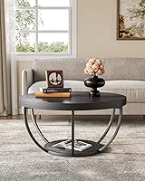 Vista 5 de LITTLE TREE Mesa de Centro Redonda, Mesa de Centro Circular de 32 pulgadas para Sala de Estar, Mesa Central de Acento de Madera de 2 Niveles