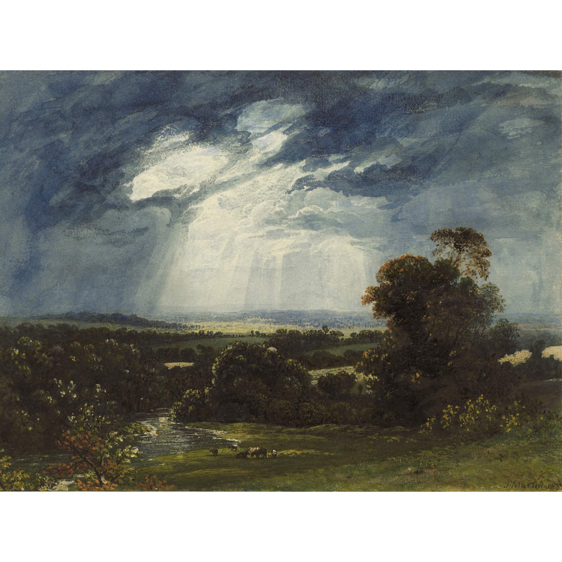 Artery8 Martin Landscape Cattle Grazing Foreground 1833 Painting Premium Wall Art Canvas Print 18X24 Inch