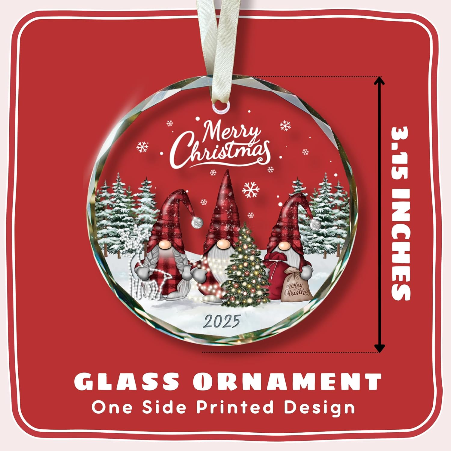 Gnome Ornaments - Gnome Christmas Ornament 2025 - Holiday Gnomes Ornaments for Christmas Tree - Gifts for Gnomes Lovers, Family, Friends - Glass Hanging Ornament - Image 2