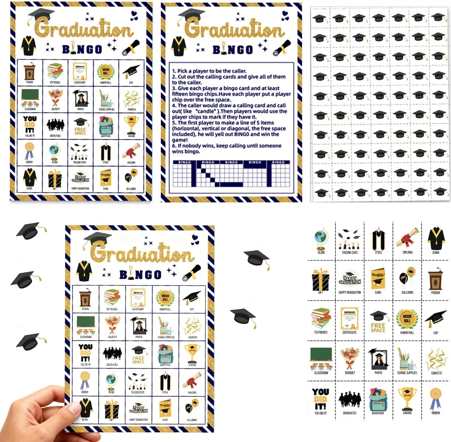 Generico Graduation Bingo Cards | Game Graduation Party 2026 for 24 Players – Bingo for the Party – For Family Adults Men Students Home Indoor Outdoor School Gatherings Celebrations