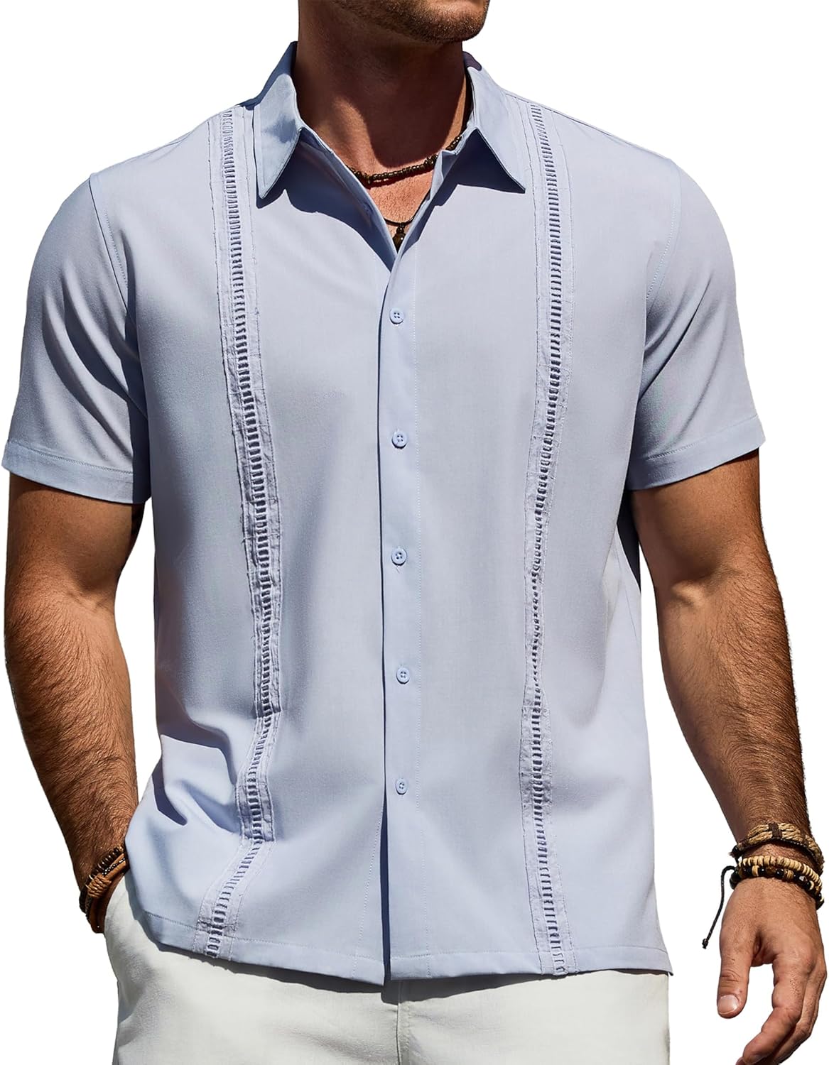 Alimens & Gentle Mens Cuban Guayabera Shirt Short Sleeve Untucked Soild Button Down Shirts Beach Wedding Causal Vacation Tops