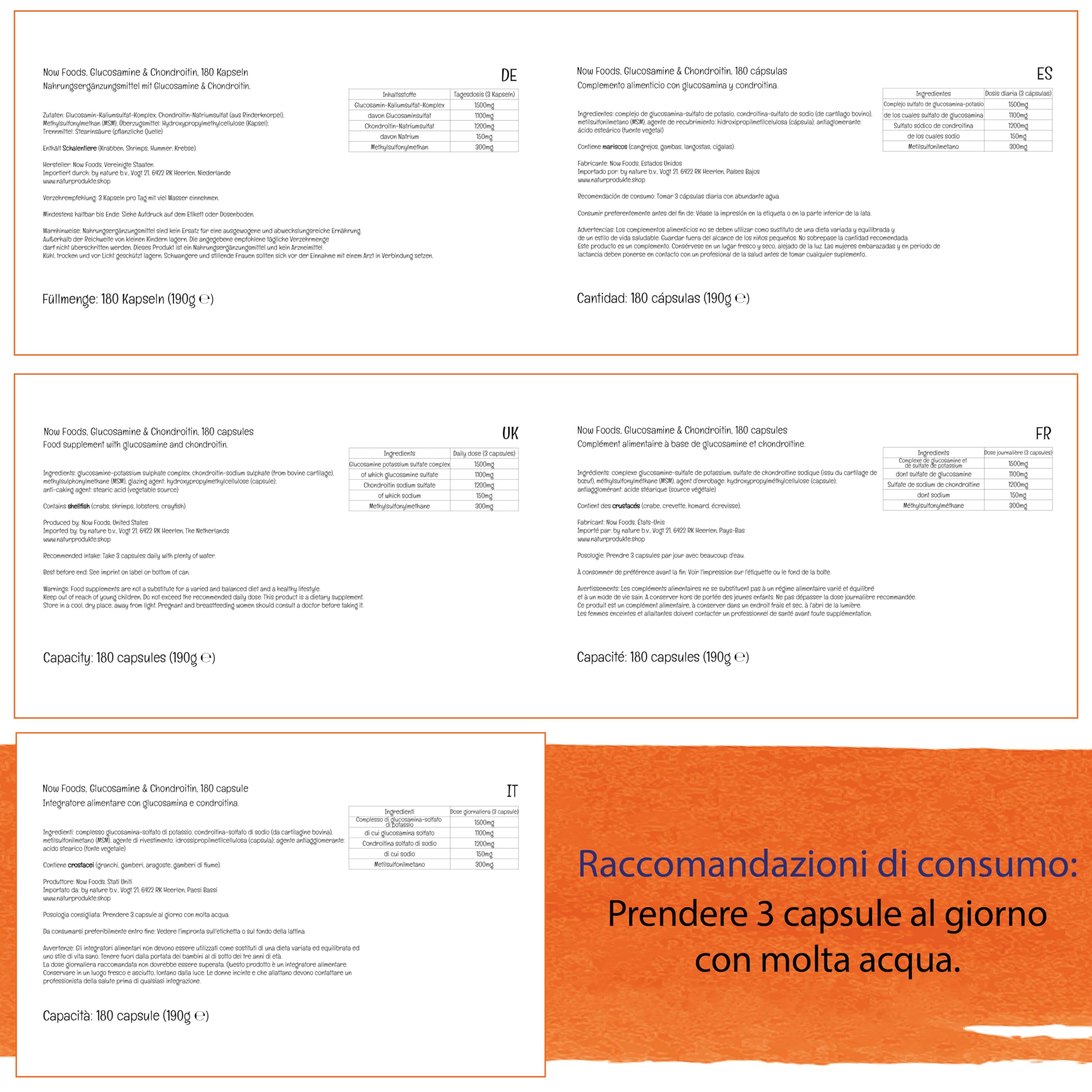 Now Foods, Glucosamina e Condroitina con MSM, 180 Capsule, Testate in Laboratorio, Senza Soia, Senza Glutine, non OGM