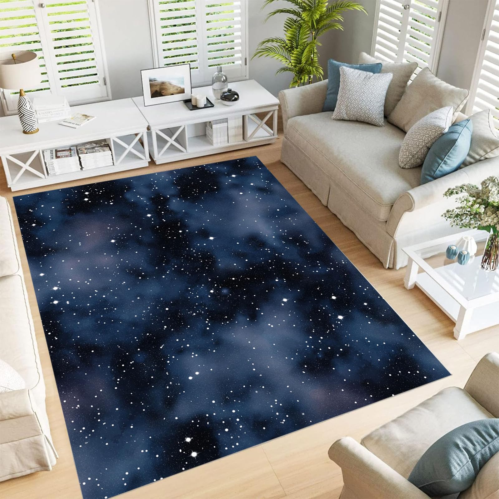 Tapis de chambre galaxie aquarelle bleu cobalt haut de gamme