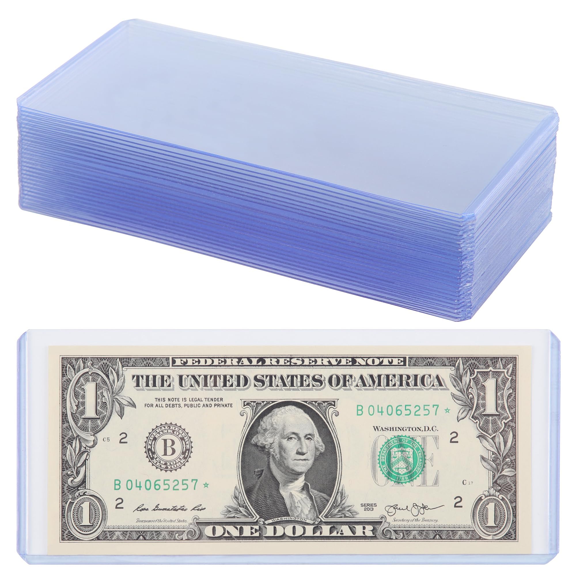 25PCS Blue Clear Banknote Holders - Top-Load Hard Bill Currency PVC Holders 6.6"x2.8" Sleeves Display Holder for Paper Money Dollar Bill Collection